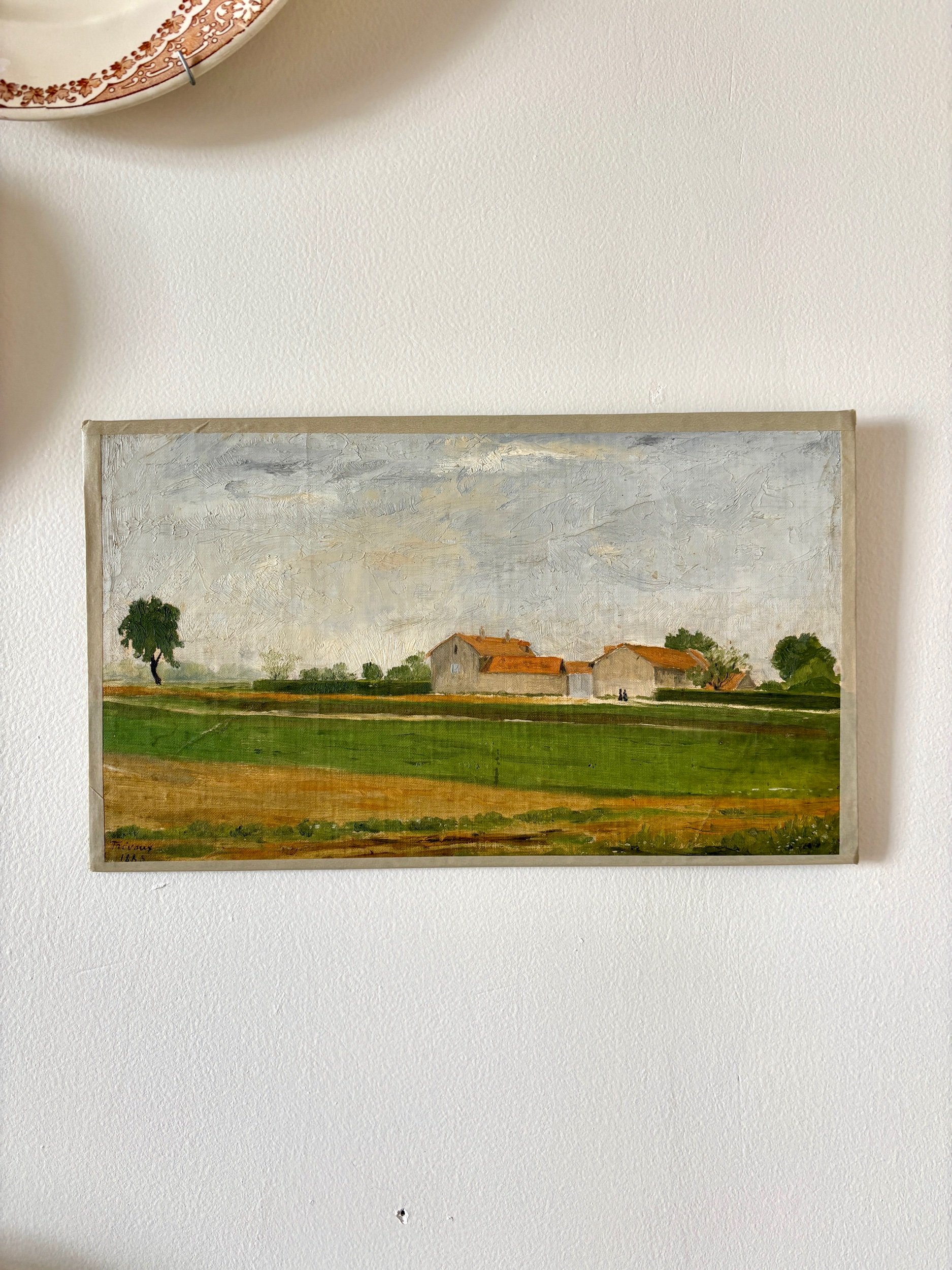 peinture-huile-toile-ferme-champs-campagne-decoration-art-vintage-axs-design-paris-france
