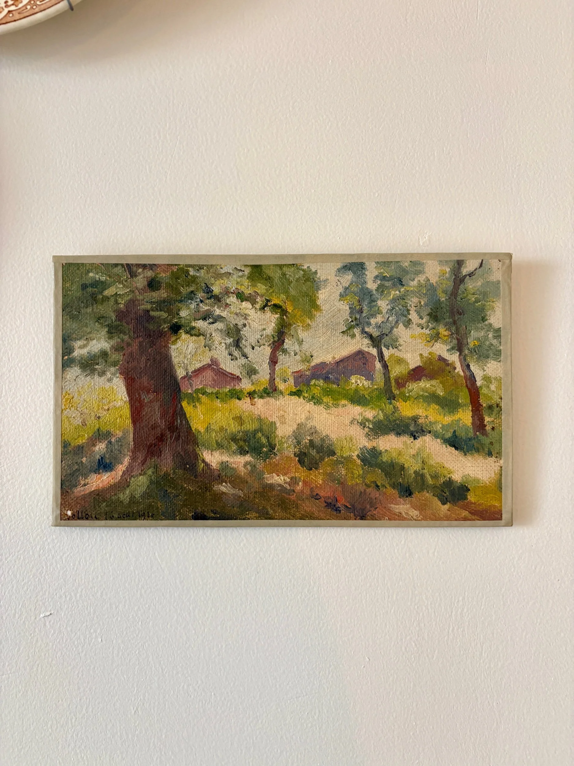 Peinture à l'huile sur toile "Maisons et forêt" n°50