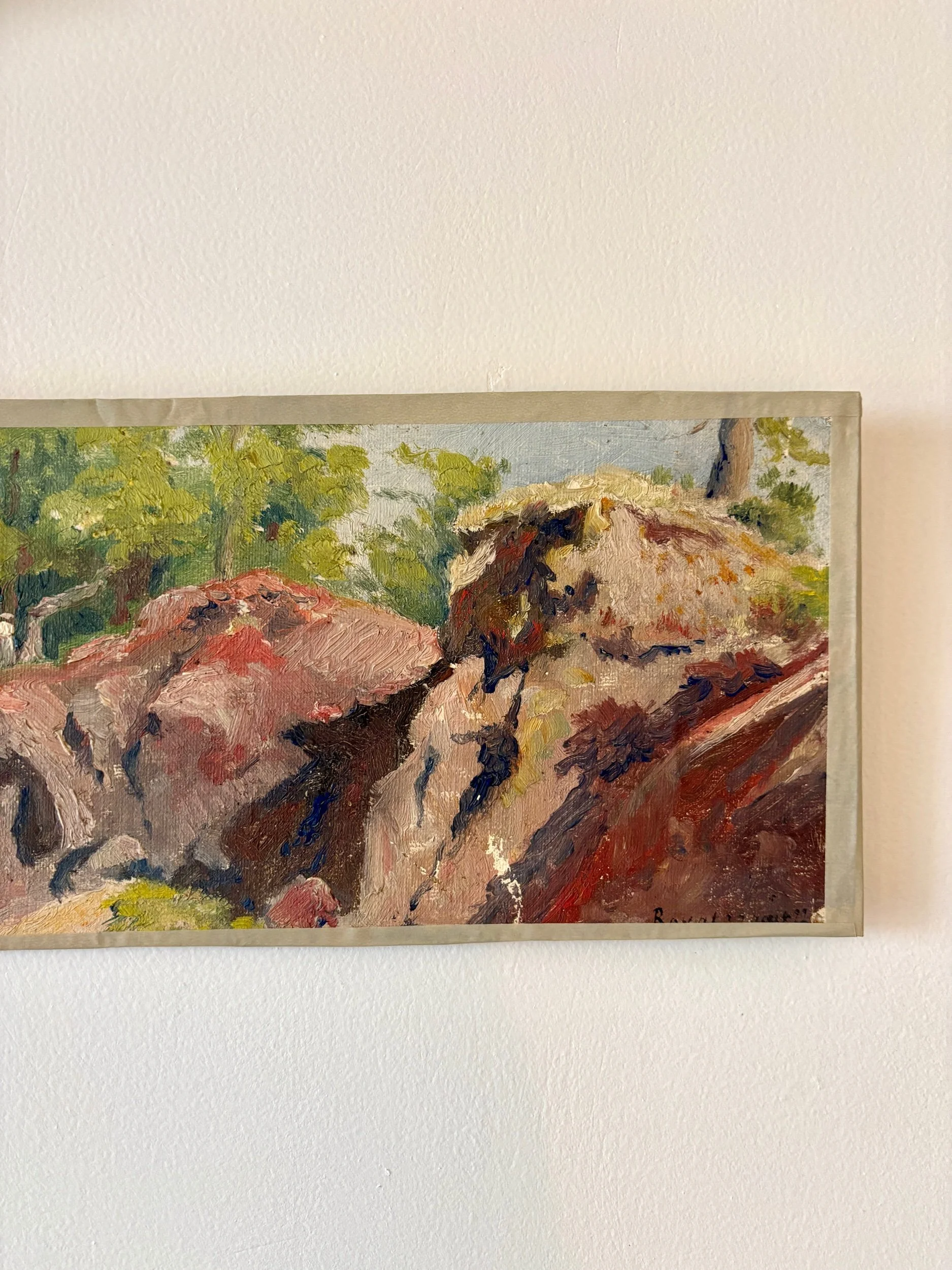 peinture-huile-toile-foret-montagne-personnages-decoration-art-vintage-axs-design-paris-france