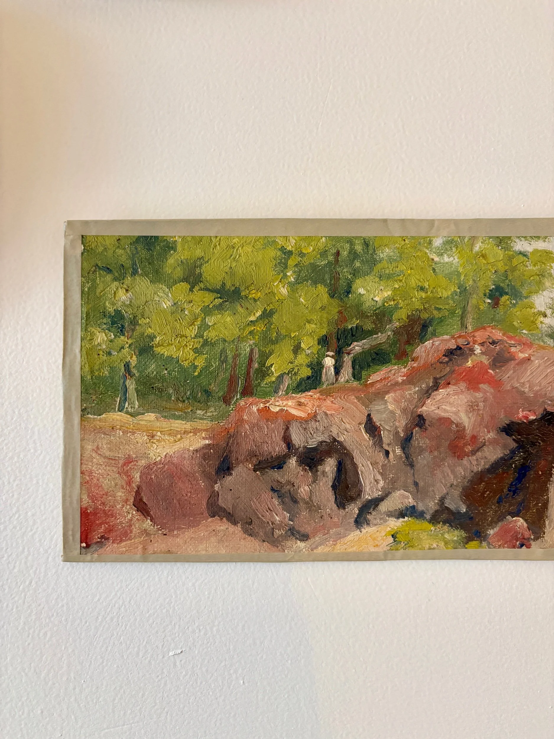 peinture-huile-toile-foret-montagne-personnages-decoration-art-vintage-axs-design-paris-france