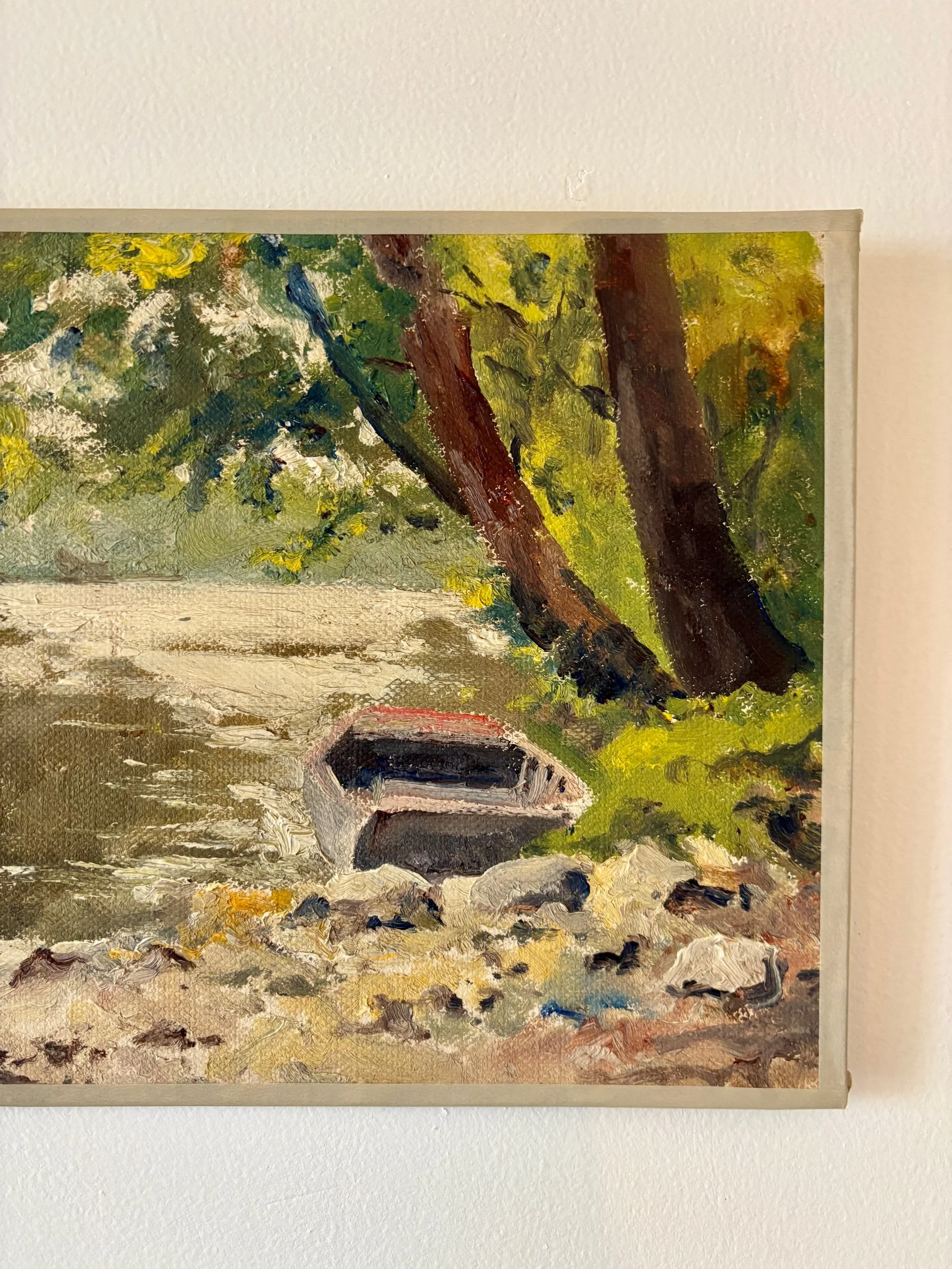 peinture-huile-toile-foret-riviere-barque-art-decoration-vintage-axs-design-paris-france