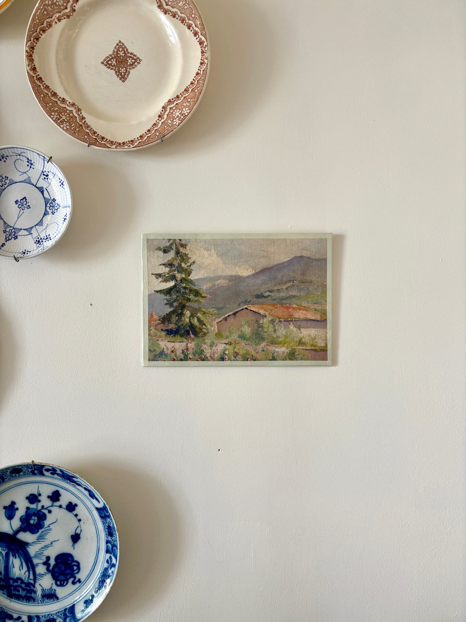 peinture-huile-toile-paysage-montagne-sapin-maison-art-decoration-vintage-axs-design-paris-france