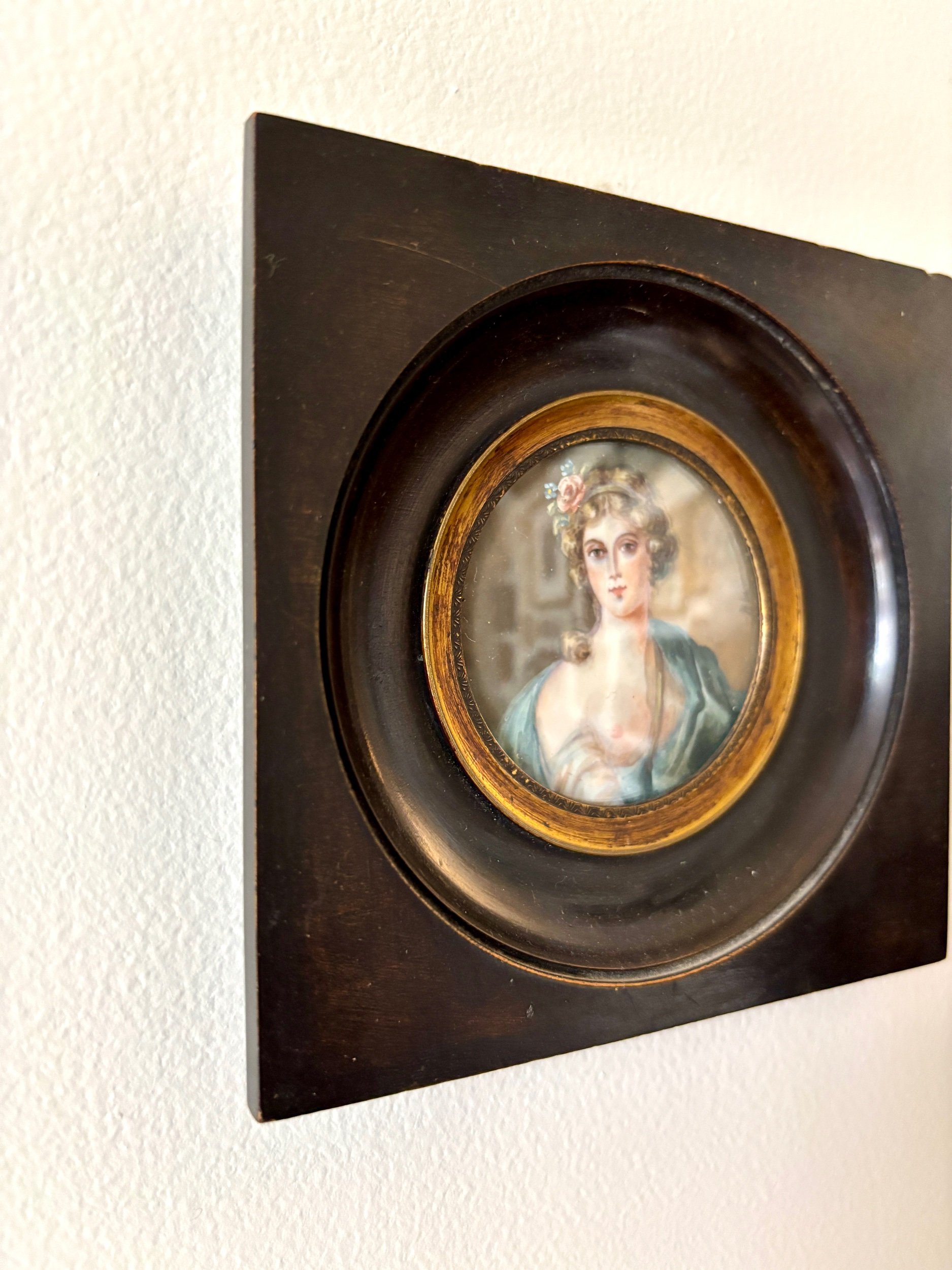peinture-miniature-femme-antique-cadre-napoleon-iii-art-classique-vintage-paris-france