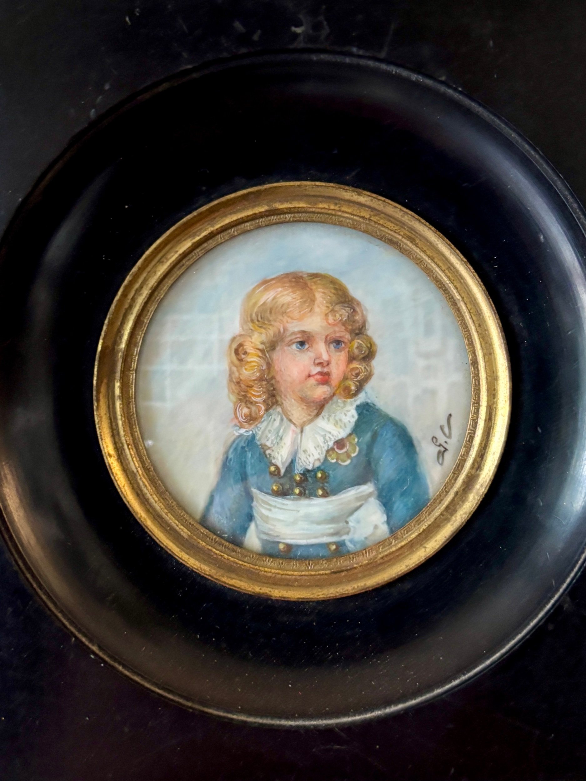 portrait-peinture-miniature-roi-rome-napoleon-iii-bois-noir-dore-bleu-art-classique-vintage-axs-design-paris-france