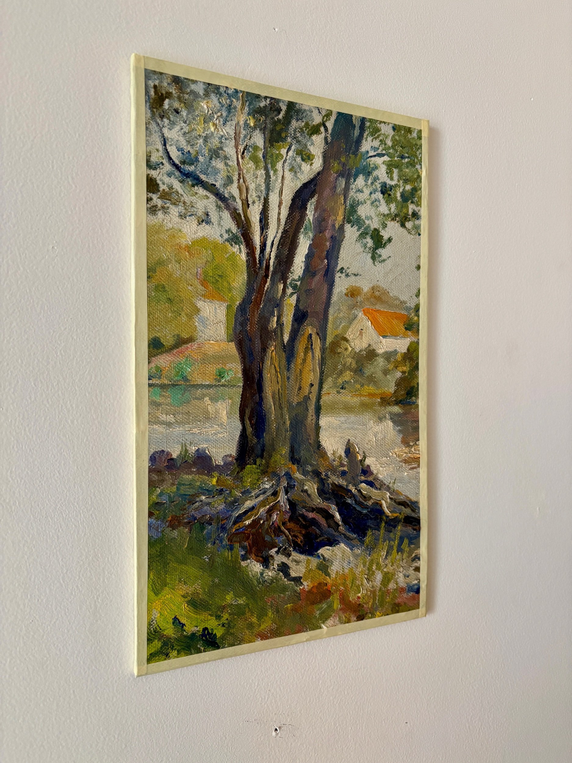 peinture-huile-toile-arbre-riviere-maisons-art-decoration-vintage-axs-design-paris-france