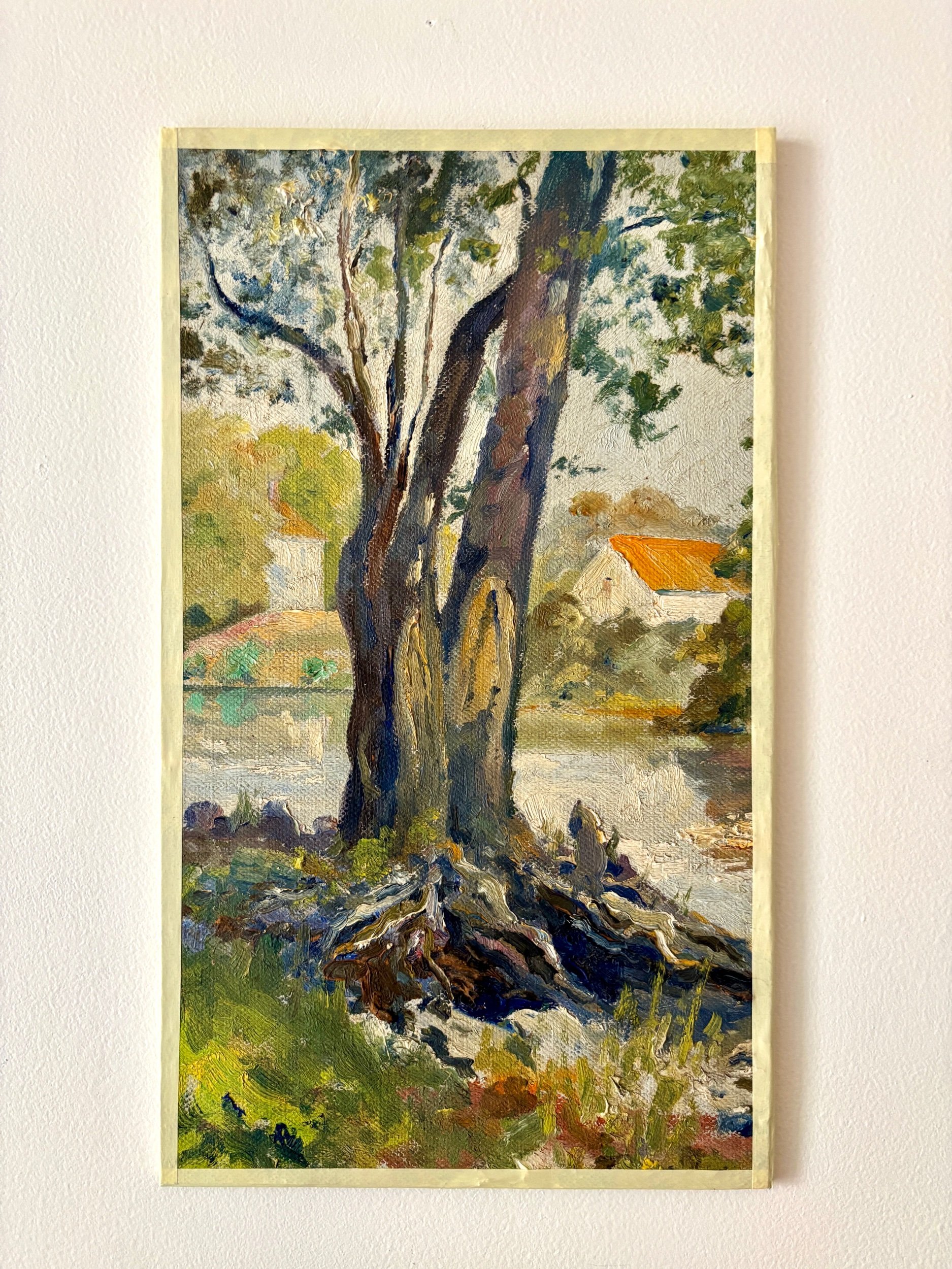 peinture-huile-toile-arbre-riviere-maisons-art-decoration-vintage-axs-design-paris-france