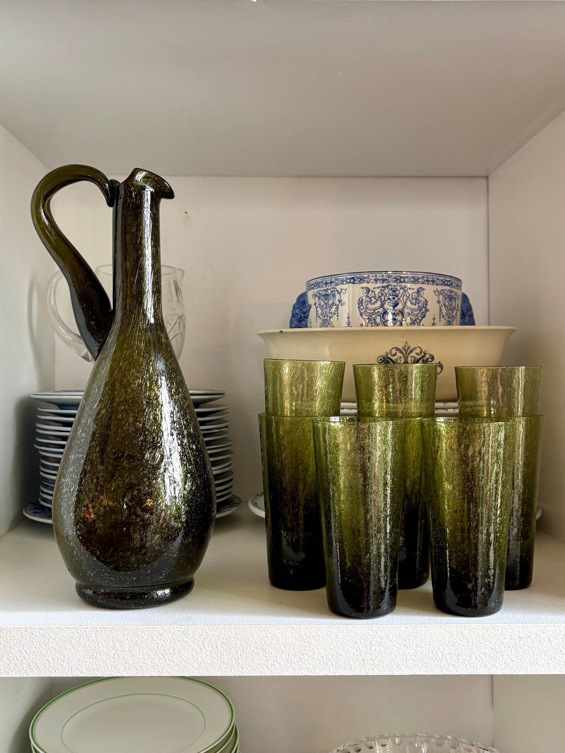 pichet-8-verres-verre-souffle-bulle-vert-decoration-vaisselle-vintage-axs-design-paris-france
