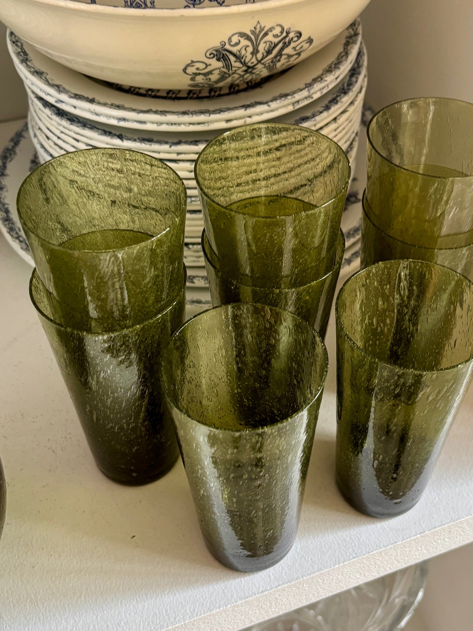 pichet-8-verres-verre-souffle-bulle-vert-decoration-vaisselle-vintage-axs-design-paris-france