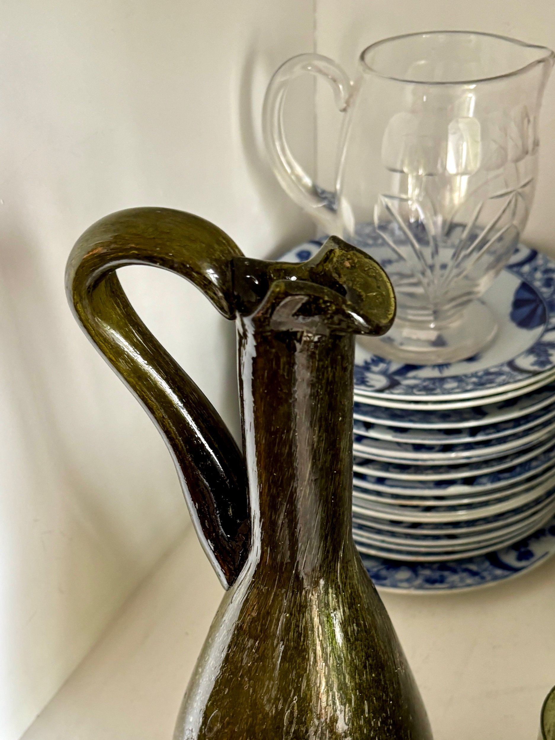 pichet-8-verres-verre-souffle-bulle-vert-decoration-vaisselle-vintage-axs-design-paris-france