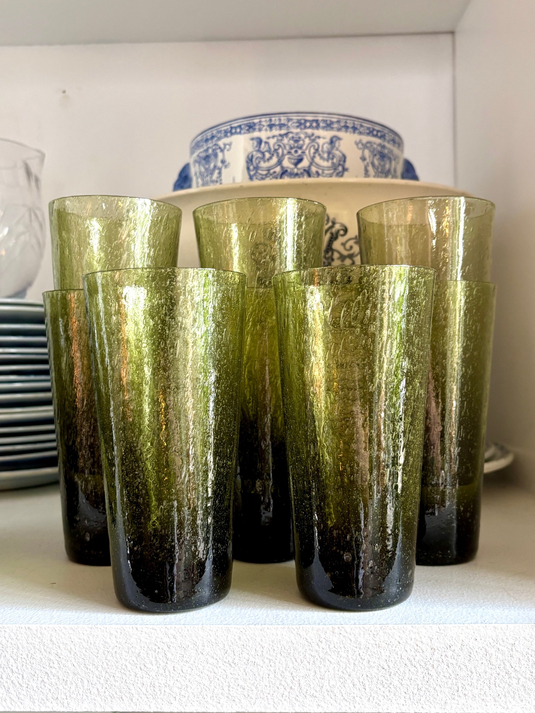 pichet-8-verres-verre-souffle-bulle-vert-decoration-vaisselle-vintage-axs-design-paris-france