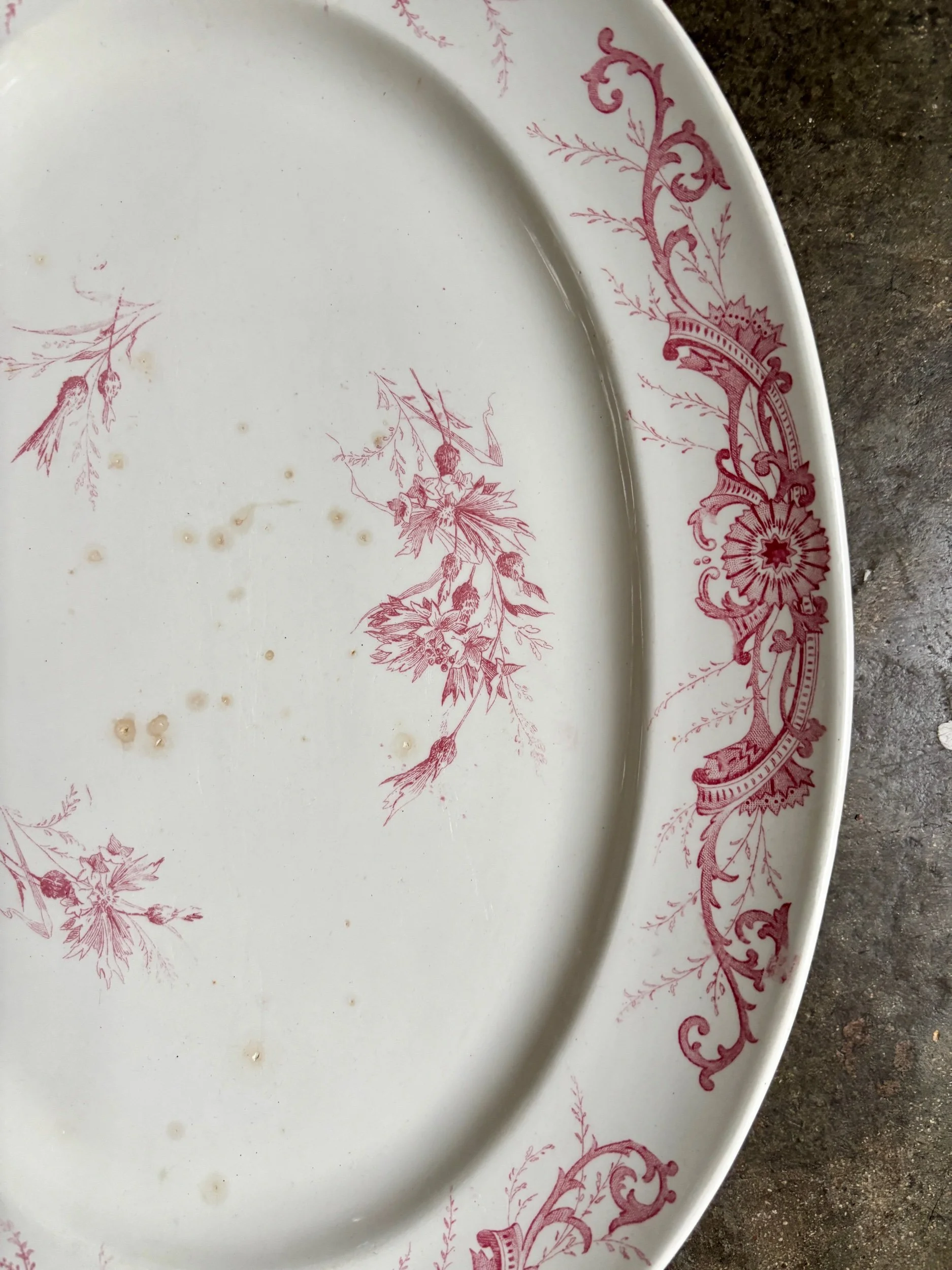 plat-ovale-creil-montereau-centauree-terre-de-fer-rose-vaisselle-vintage-axs-design-paris-france