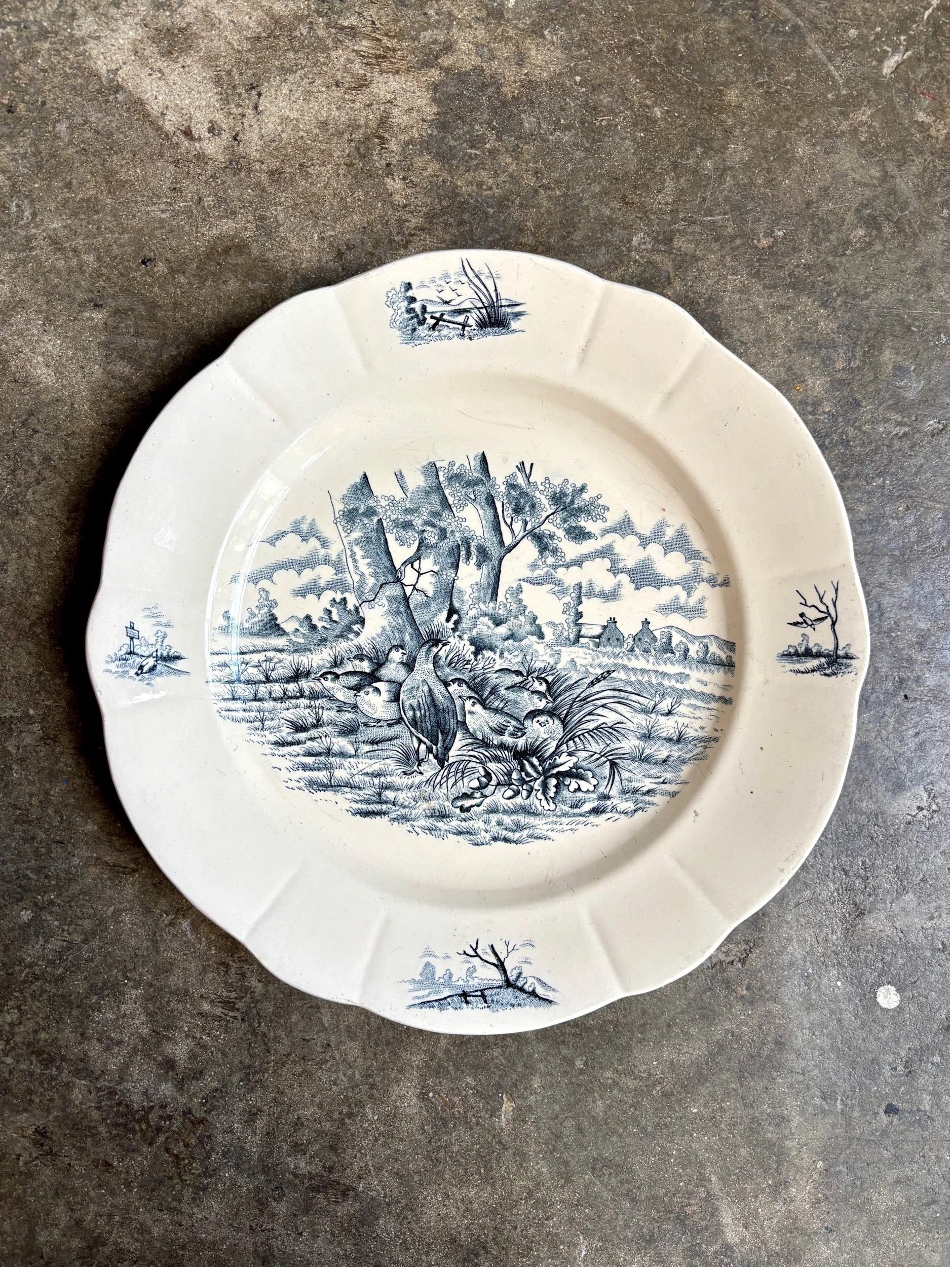 plat-rond-longchamp-bourgogne-terre-de-fer-blanc-bleu-vaisselle-vintage-axs-design-paris-france