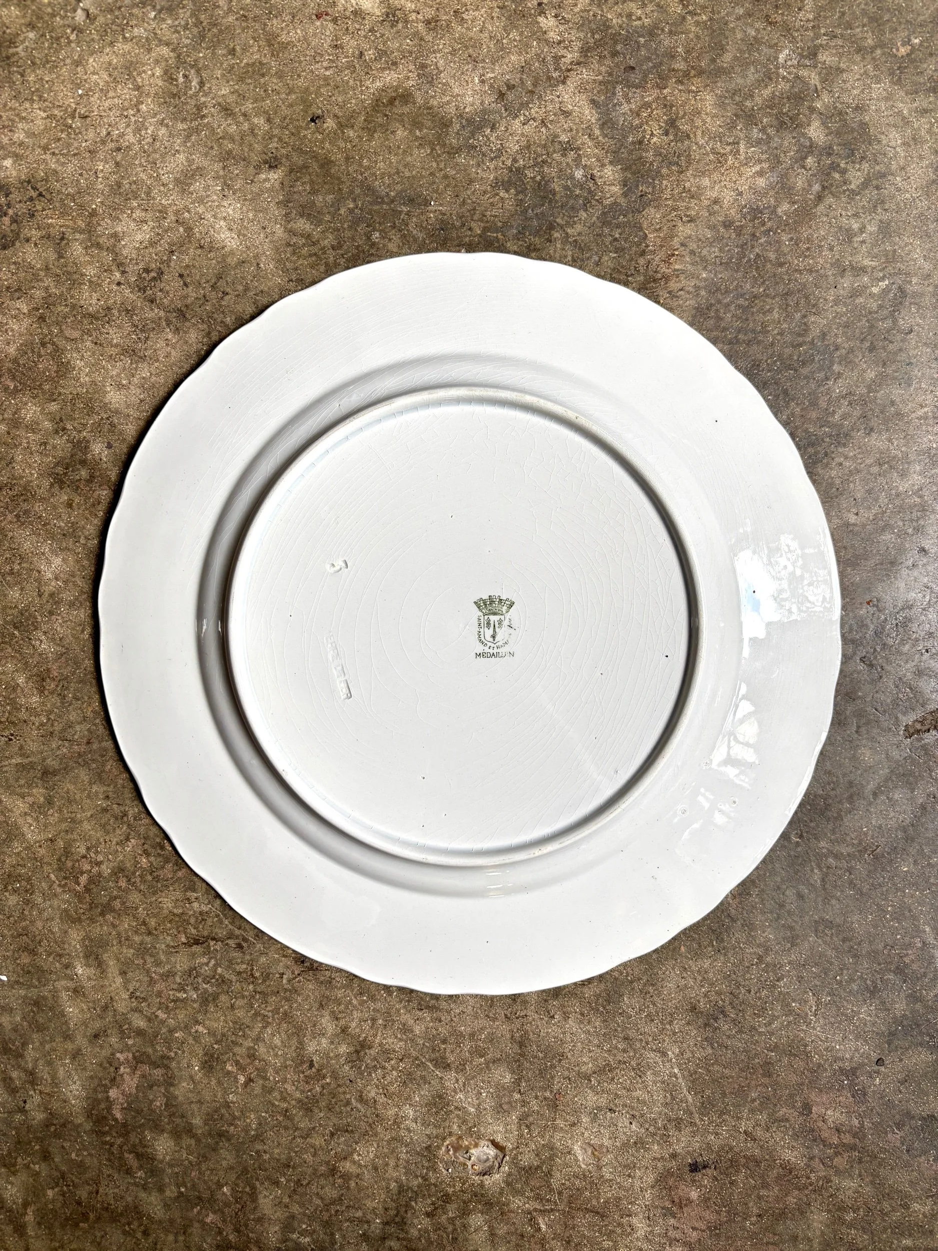 plat-rond-terre-de-fer-st-amand-hamage-medaillon-blanc-vert-vaisselle-vintage-axs-design-paris-france