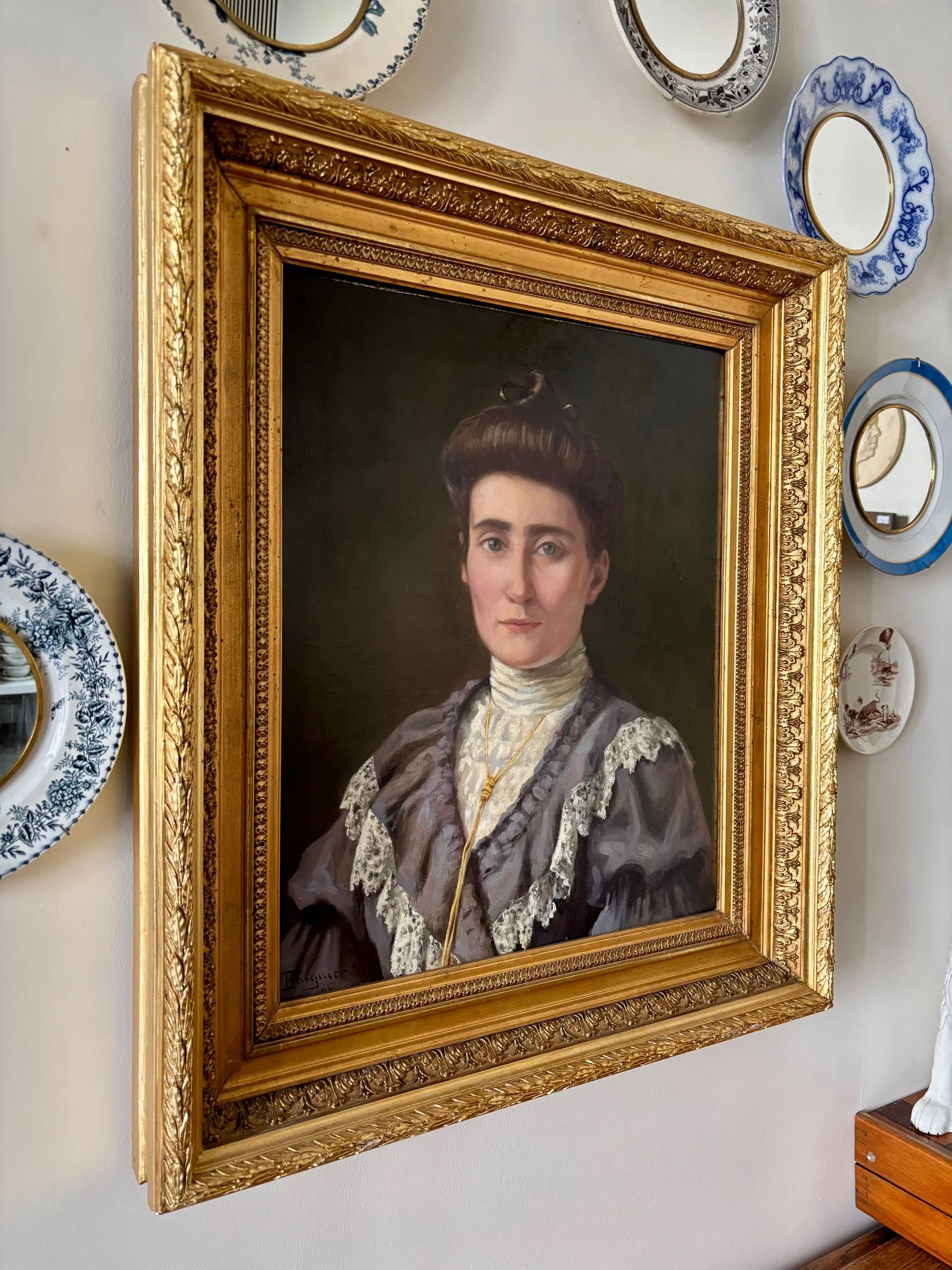 portrait-femme-peinture-huile-toile-p-pargnier-art-decoration-vintage-axs-design-paris-france