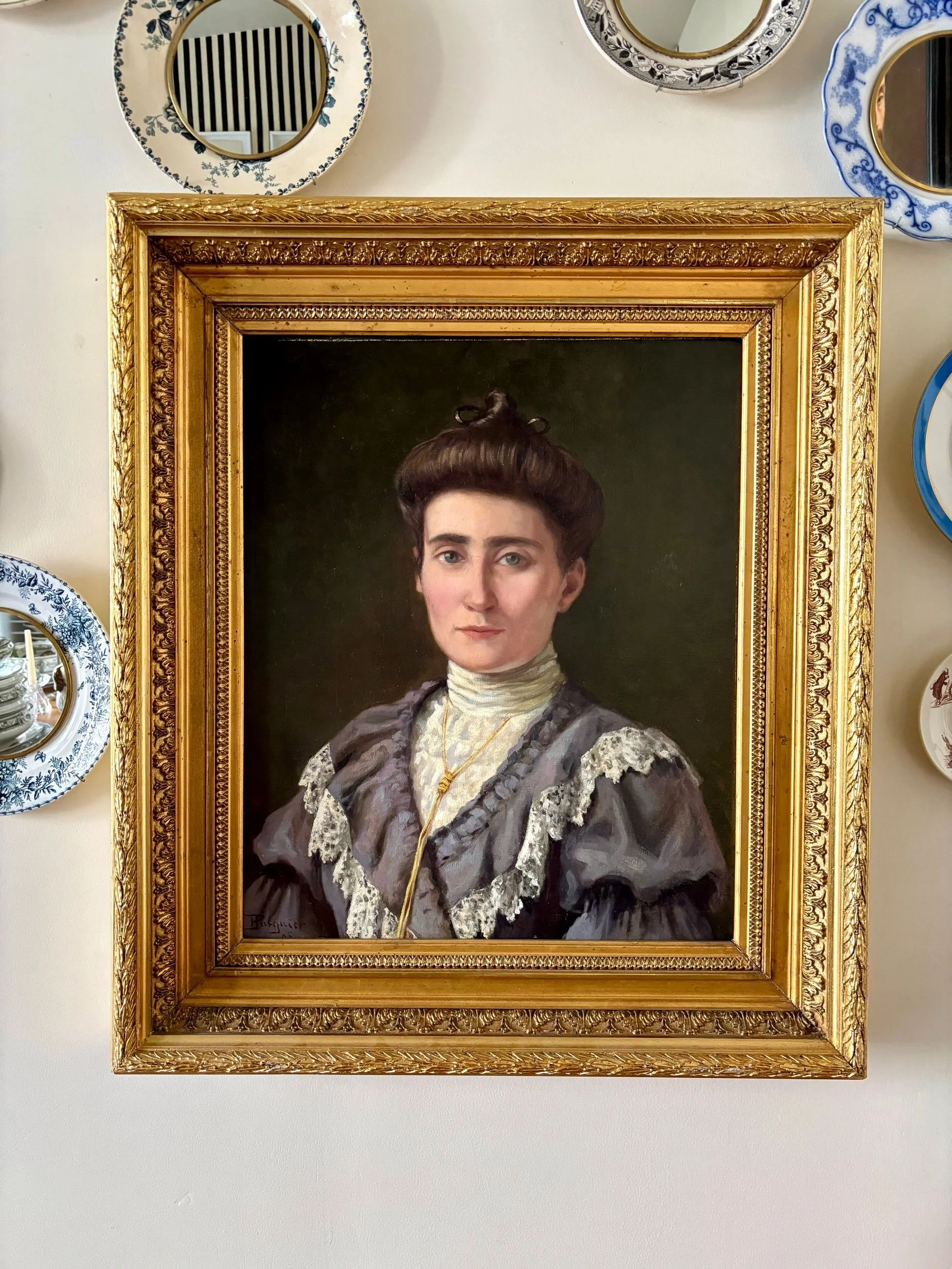 portrait-femme-peinture-huile-toile-p-pargnier-art-decoration-vintage-axs-design-paris-france
