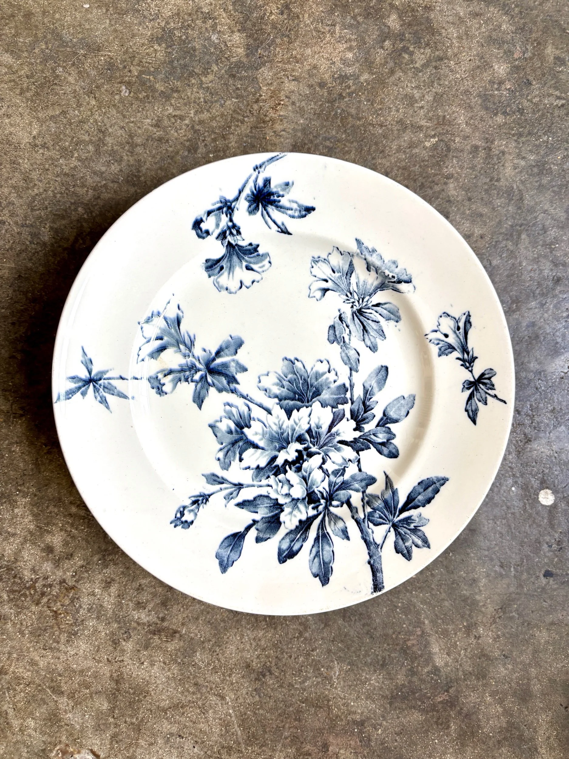 assiette-gateau-terre-de-fer-azalea-blanc-bleu-luneville-vaisselle-vintage-axs-design-paris-france