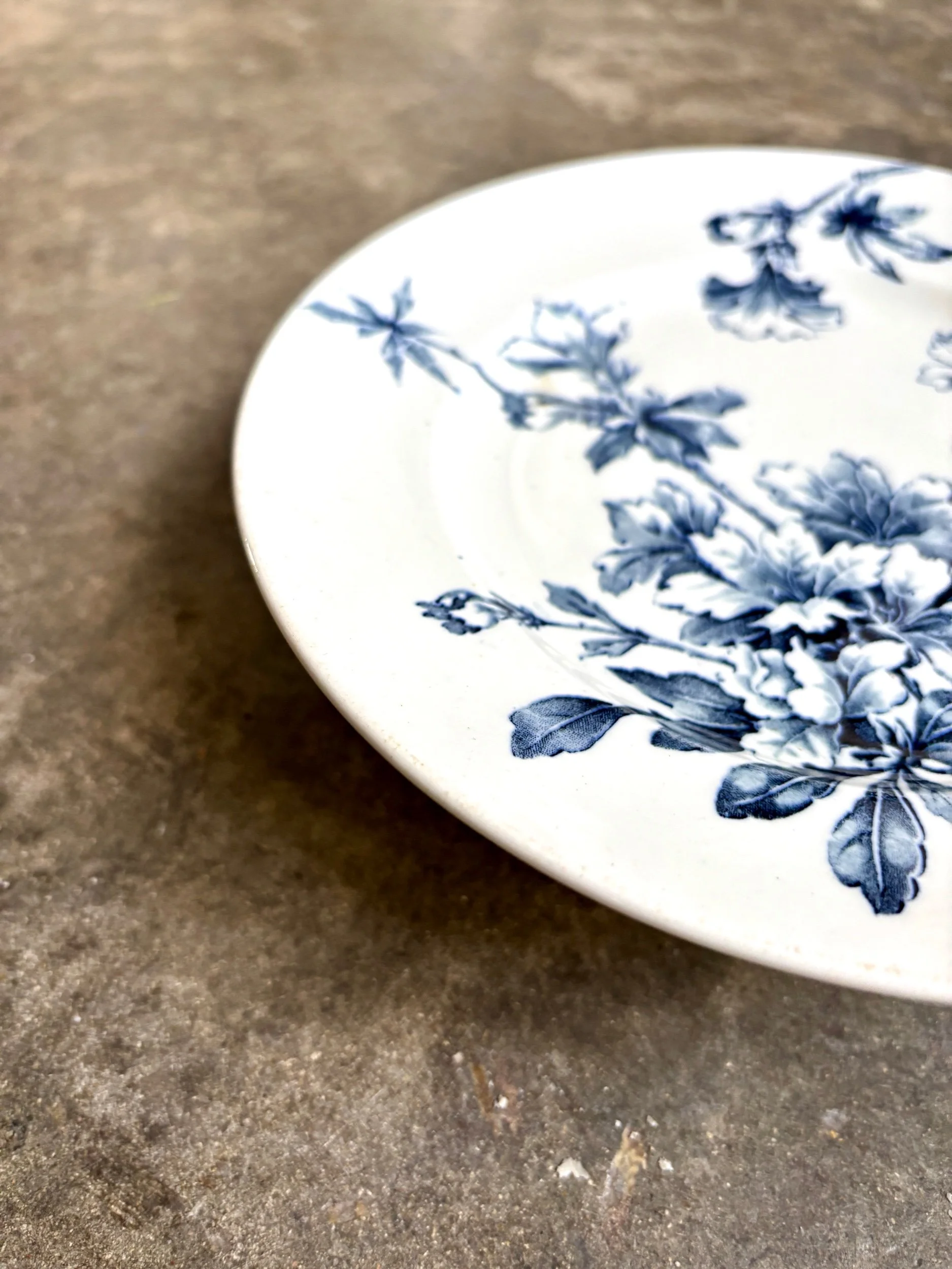 assiette-gateau-terre-de-fer-azalea-blanc-bleu-luneville-vaisselle-vintage-axs-design-paris-france