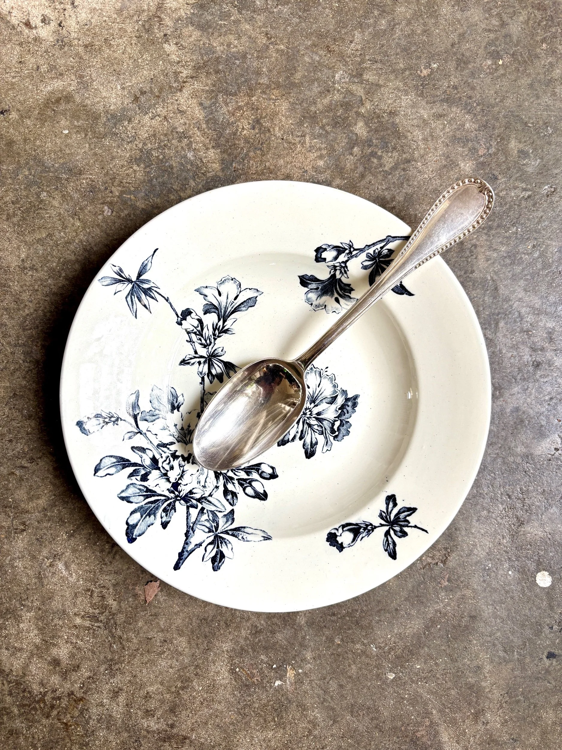assiette-creuse-terre-de-fer-azalea-blanc-bleu-luneville-vaisselle-vintage-axs-design-paris-france