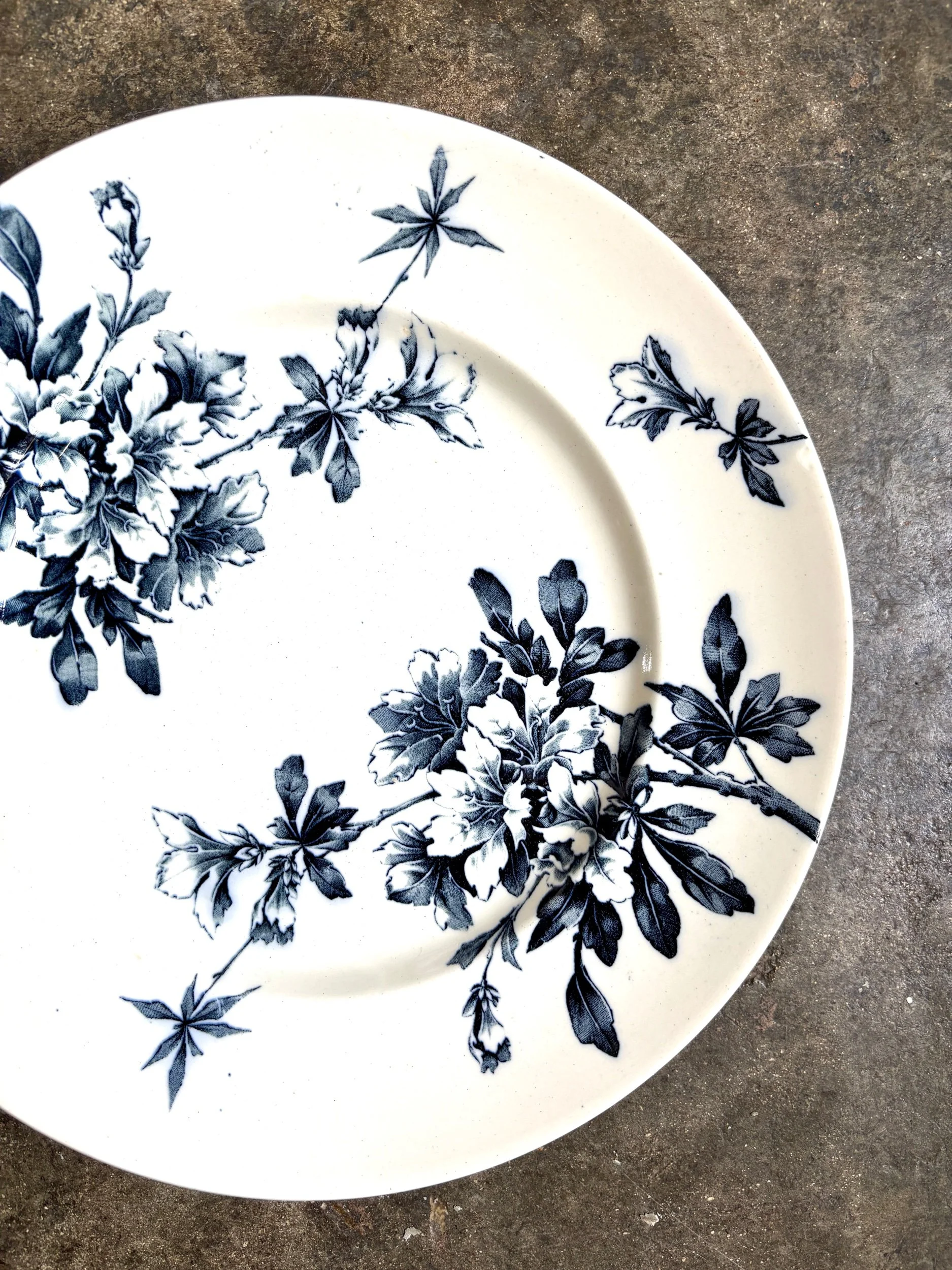 petit-plat-rond-terre-de-fer-azalea-blanc-bleu-luneville-vaisselle-vintage-axs-design-paris-france