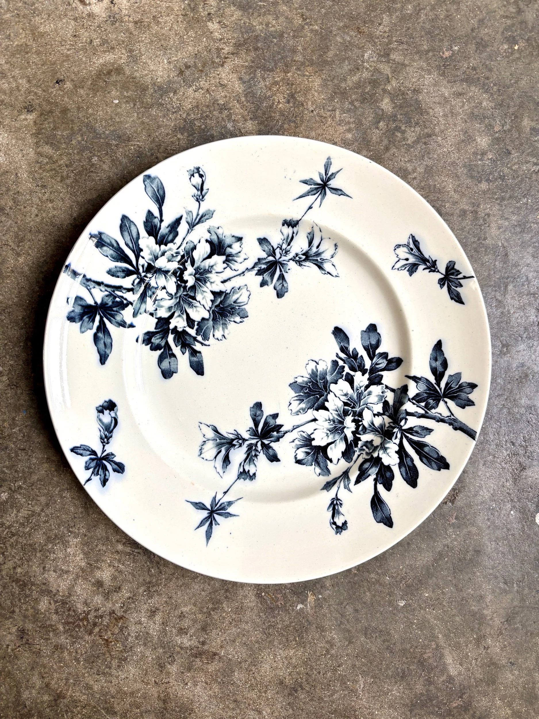 petit-plat-rond-terre-de-fer-azalea-blanc-bleu-luneville-vaisselle-vintage-axs-design-paris-france