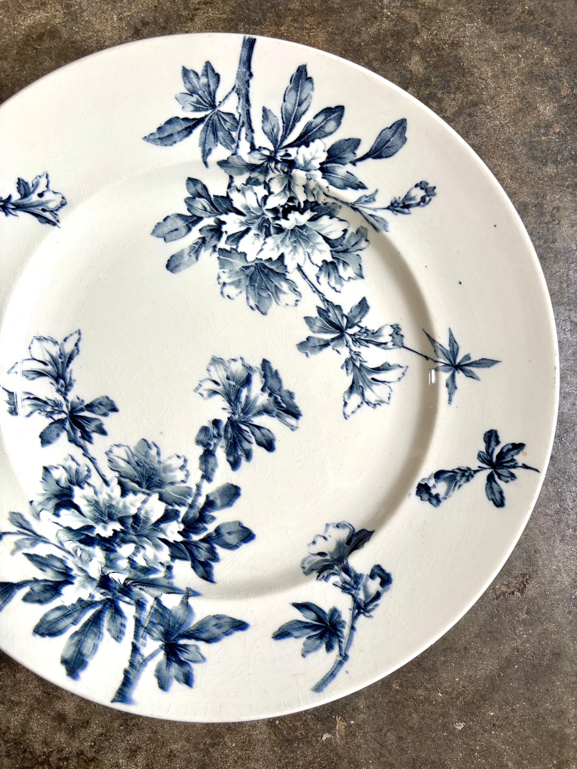 grand-plat-rond-terre-de-fer-azalea-blanc-bleu-luneville-vaisselle-vintage-axs-design-paris-france