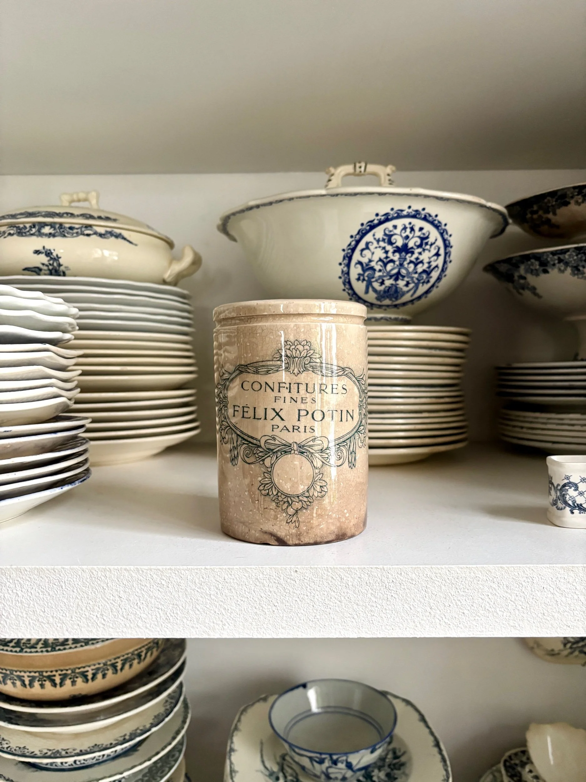 pot-confiture-luneville-felix-potin-terre-de-fer-beige-vert-vaisselle-vintage-axs-design-paris-france