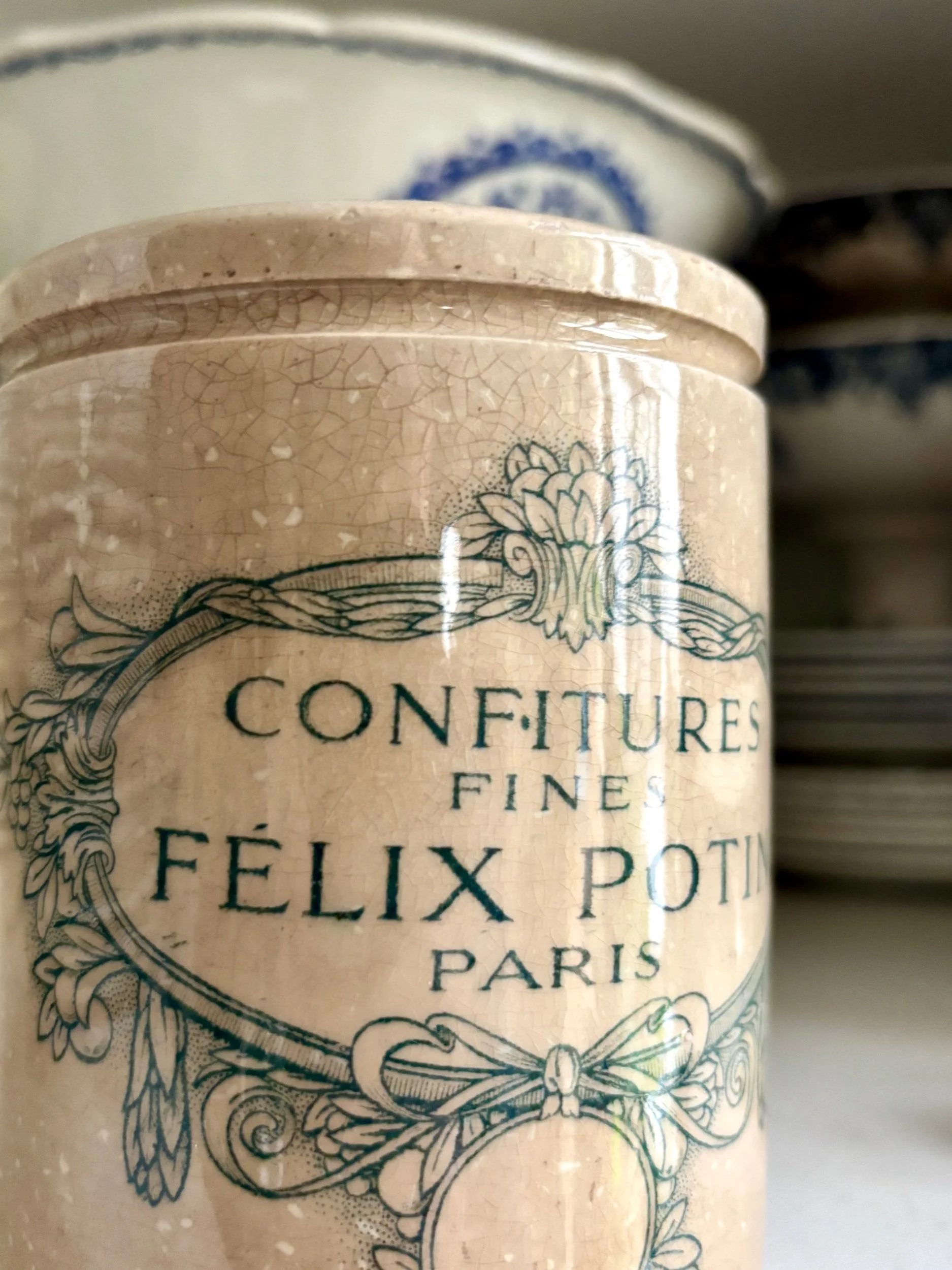 pot-confiture-luneville-felix-potin-terre-de-fer-beige-vert-vaisselle-vintage-axs-design-paris-france