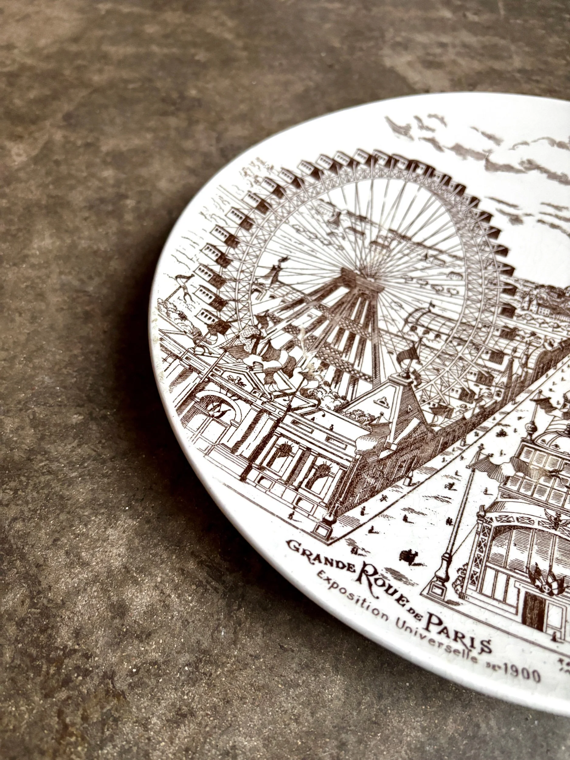 assiette-murale-exposition-universelle-paris-grande-roue-1900-faience-marron-vintage-axs-design-paris-france2