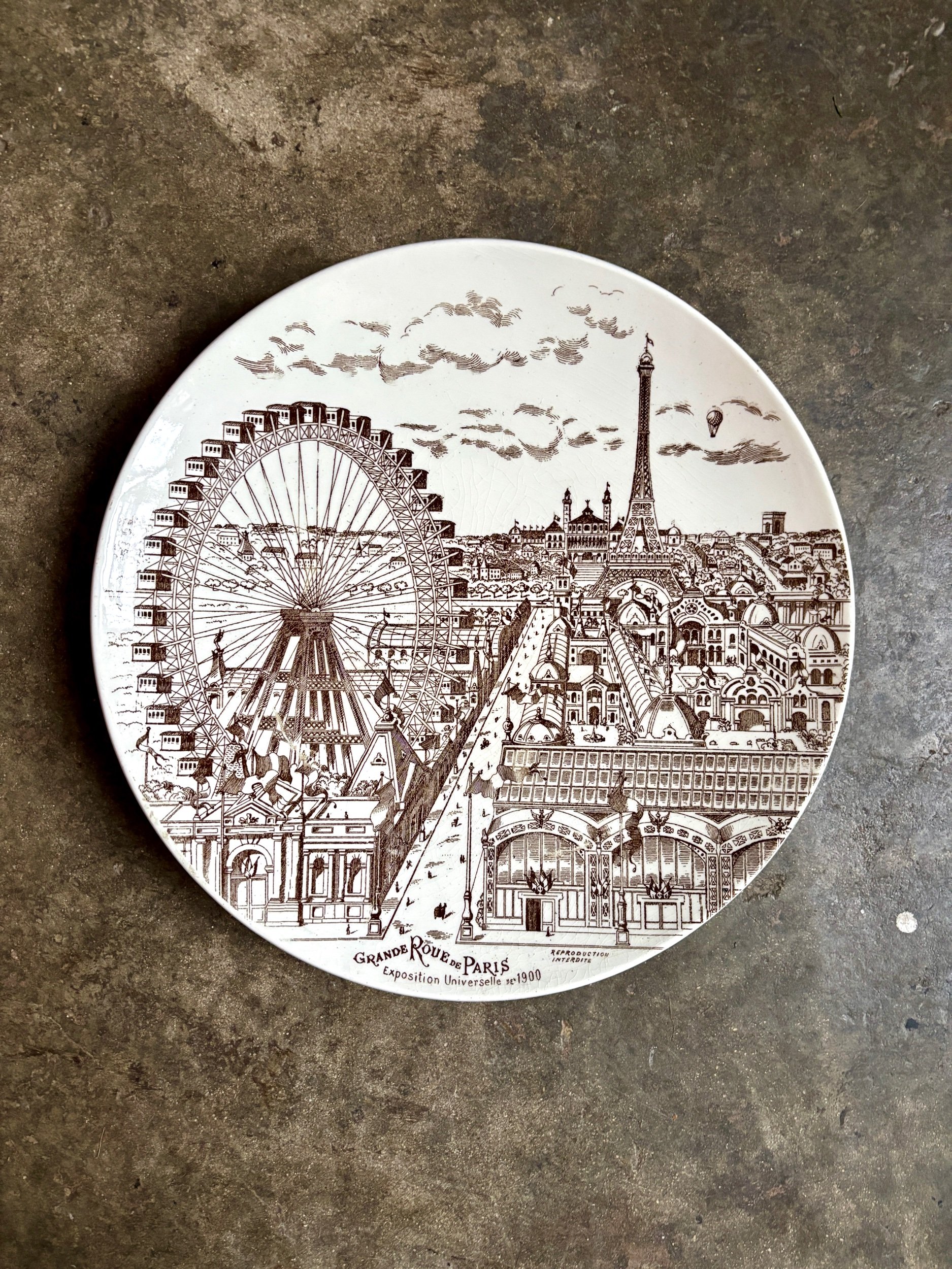 assiette-murale-exposition-universelle-paris-grande-roue-1900-faience-marron-vintage-axs-design-paris-france2
