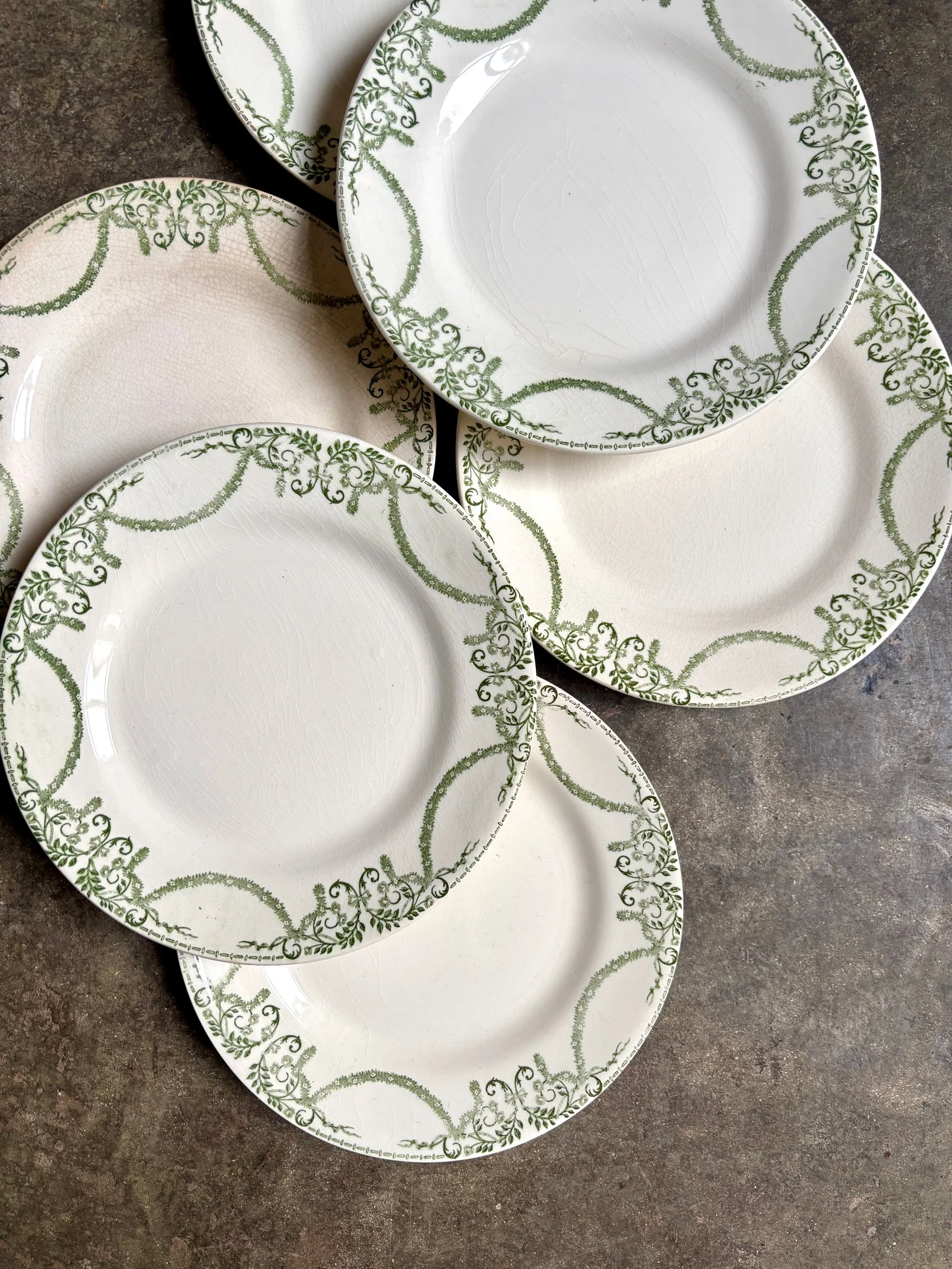 6-assiettes-dessert-creil-montereau-napoleon-faience-blanc-vert-vaisselle-vintage-axs-design-paris-france