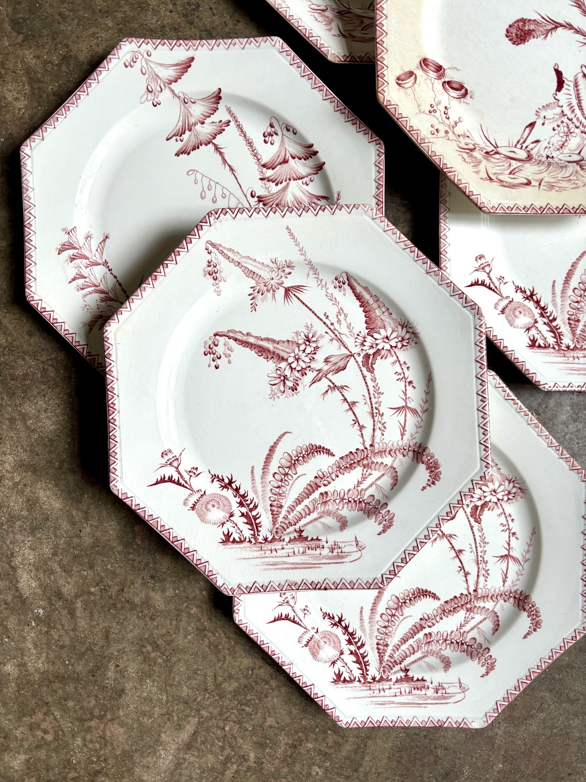6 assiettes plates en terre de fer Clairefontaine, service "Indiana"