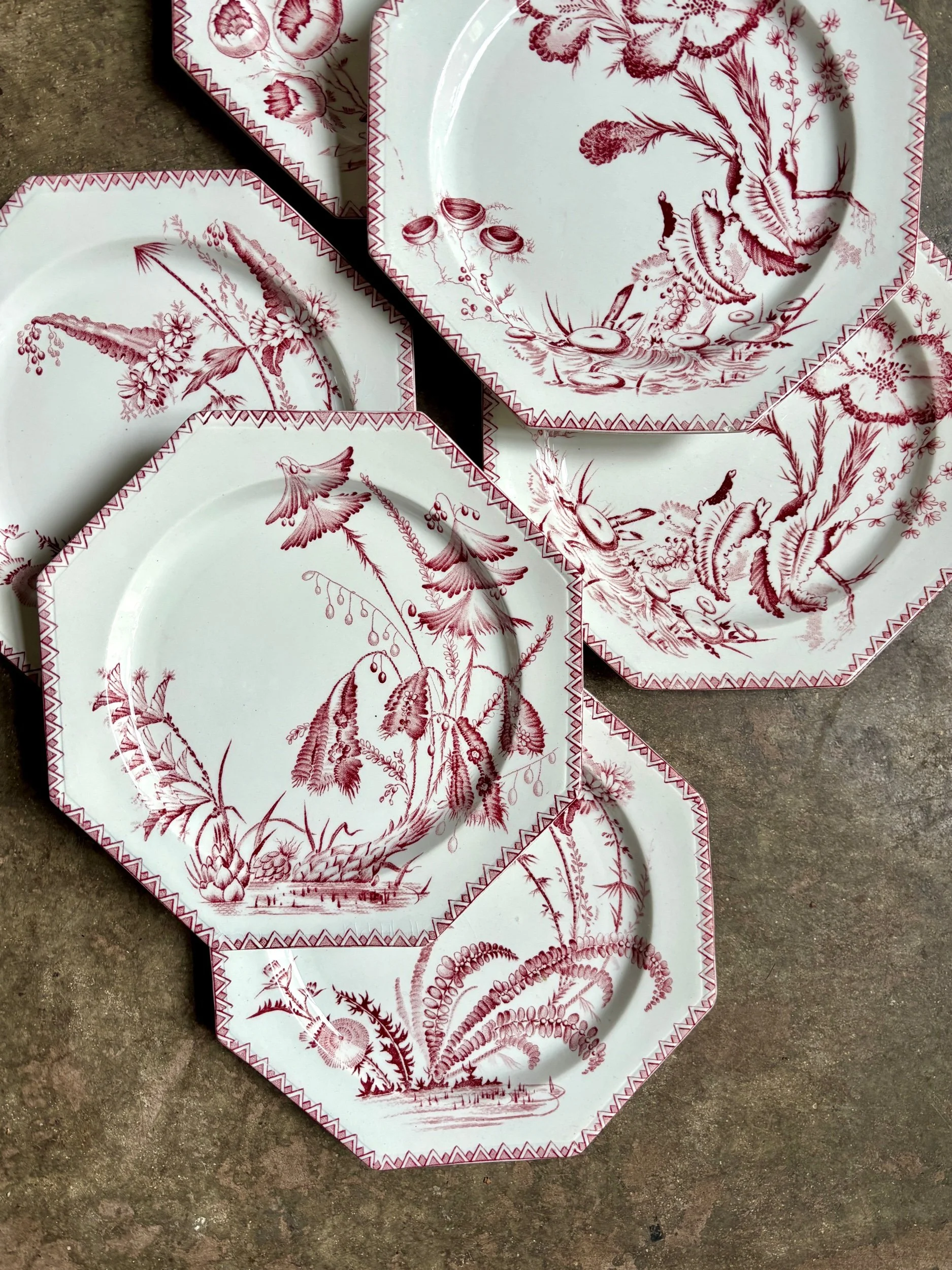 assiettes-dessert-clairefontaine-indiana-terre-de-fer-rose-vaisselle-vintage-axs-design-paris-france
