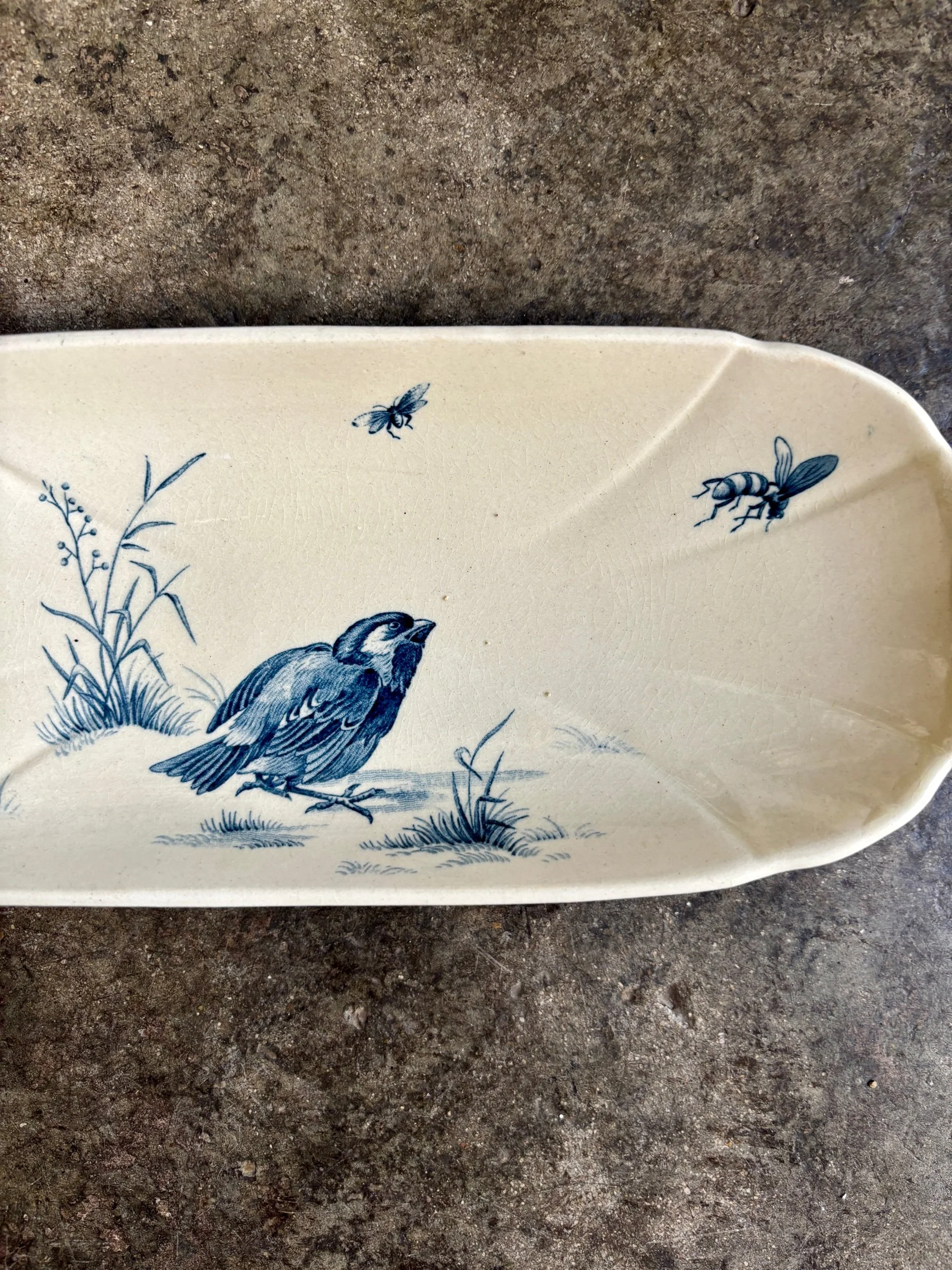 ravier-gien-terre-fer-bleu-oiseaux-vaisselle-vintage-axs-design-patis-france