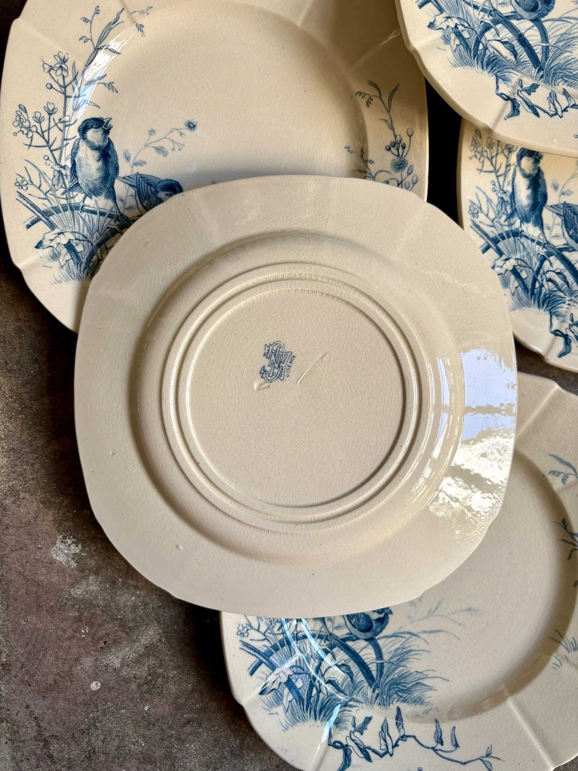 assiettes-dessert-gien-oiseaux-terre-fer-bleu-vaisselle-vintage-axs-design-paris-france-3