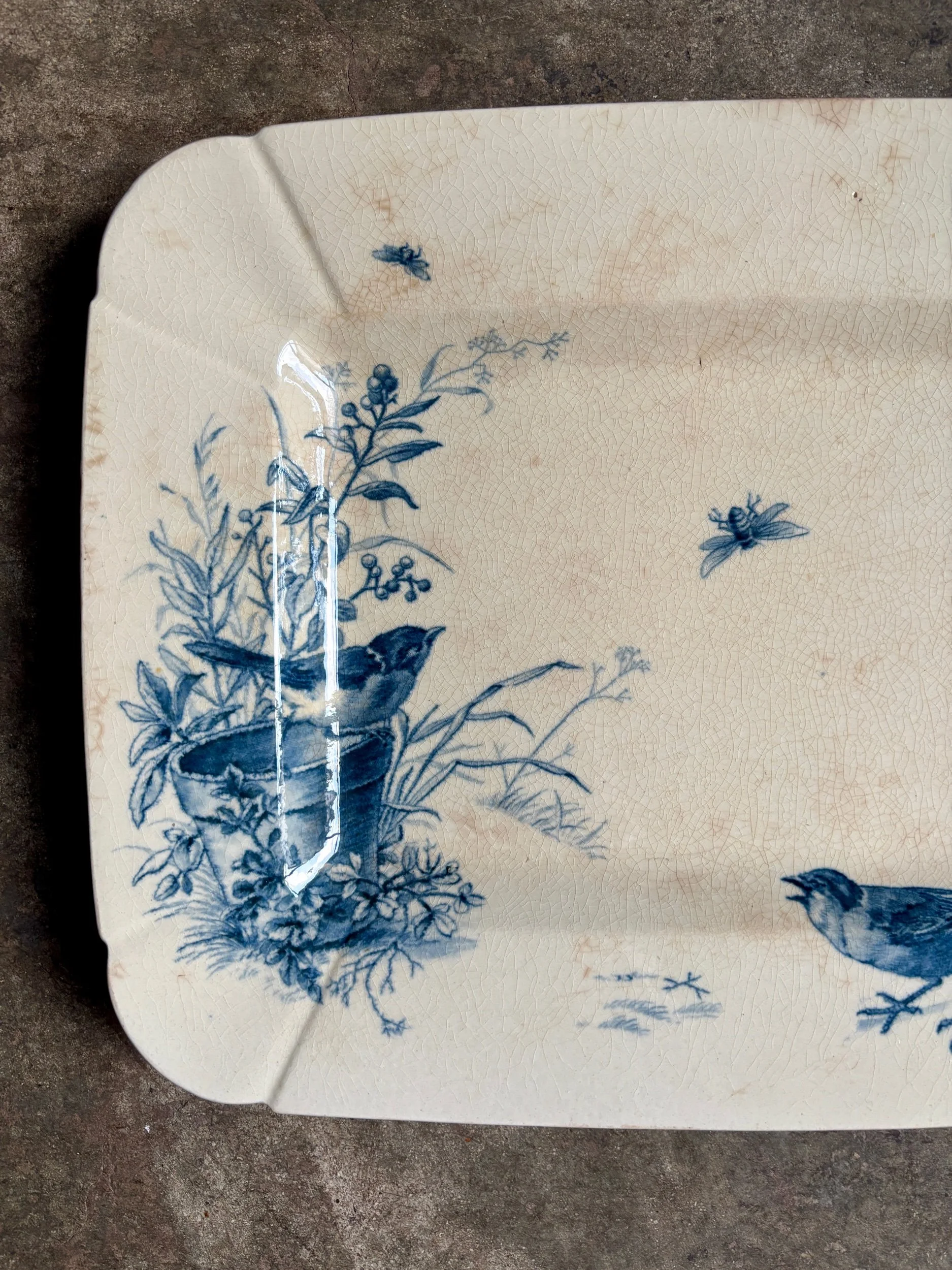 moyen-plat-rectangulaire-gien-oiseaux-bleu-vaisselle-vintage-axs-design-paris-france