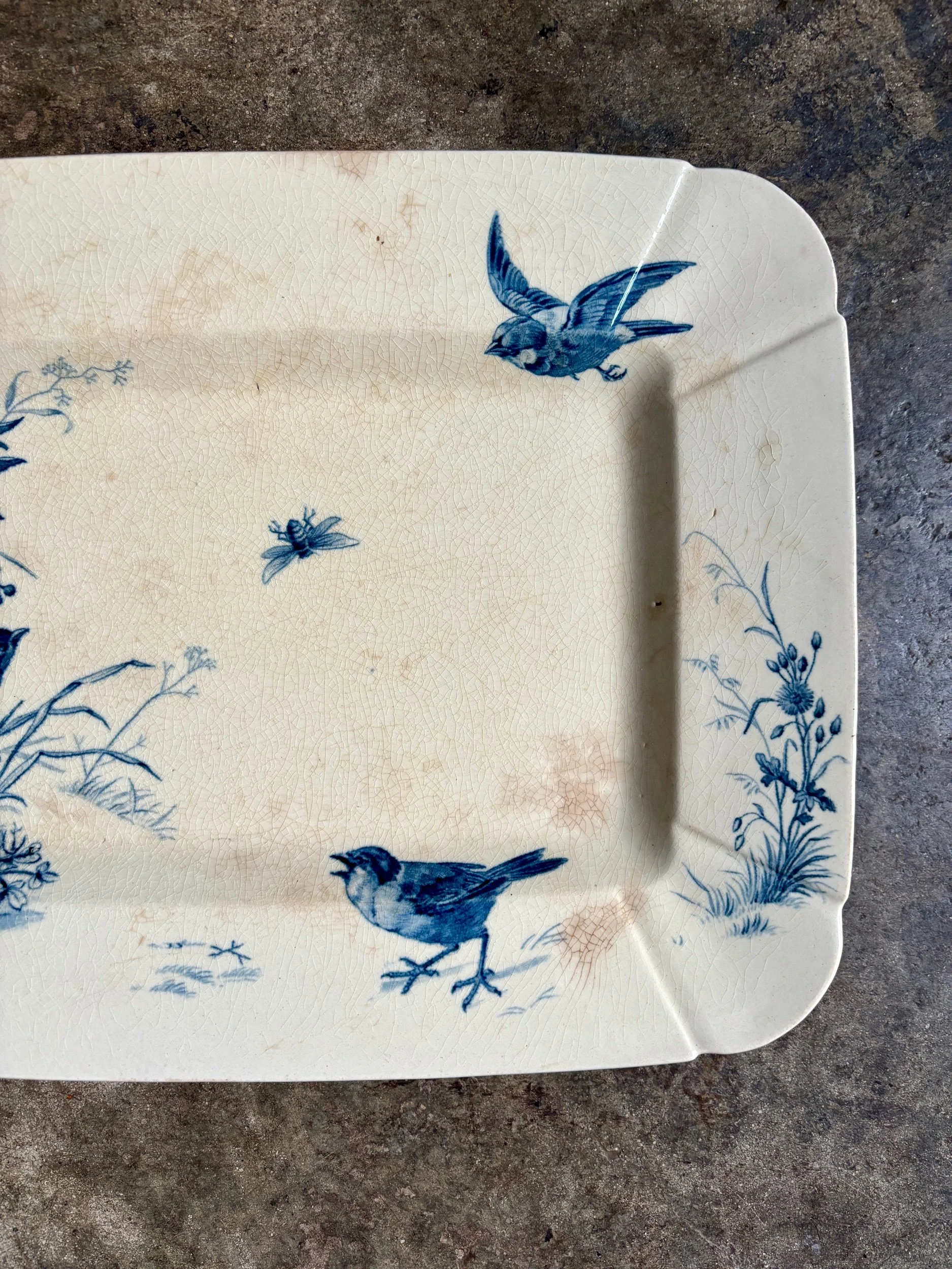 moyen-plat-rectangulaire-gien-oiseaux-bleu-vaisselle-vintage-axs-design-paris-france