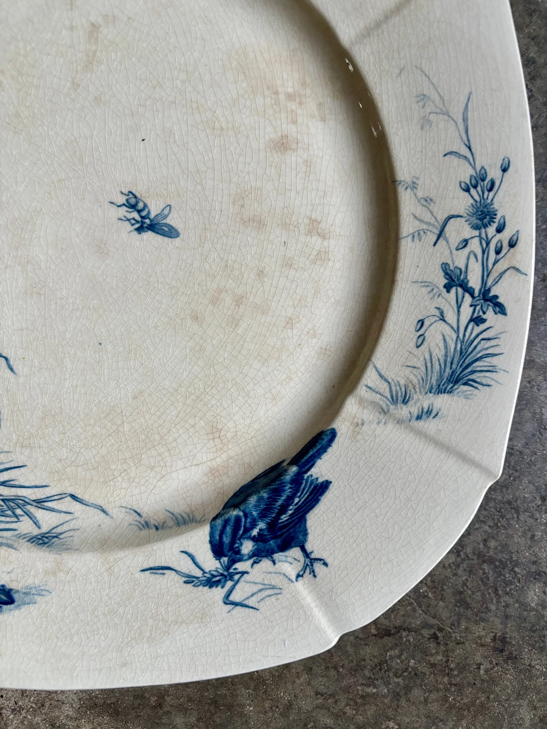 moyen-plat-carre-gien-oiseaux-bleu-terre-fer-vaiselle-vintage-axs-design-paris-france