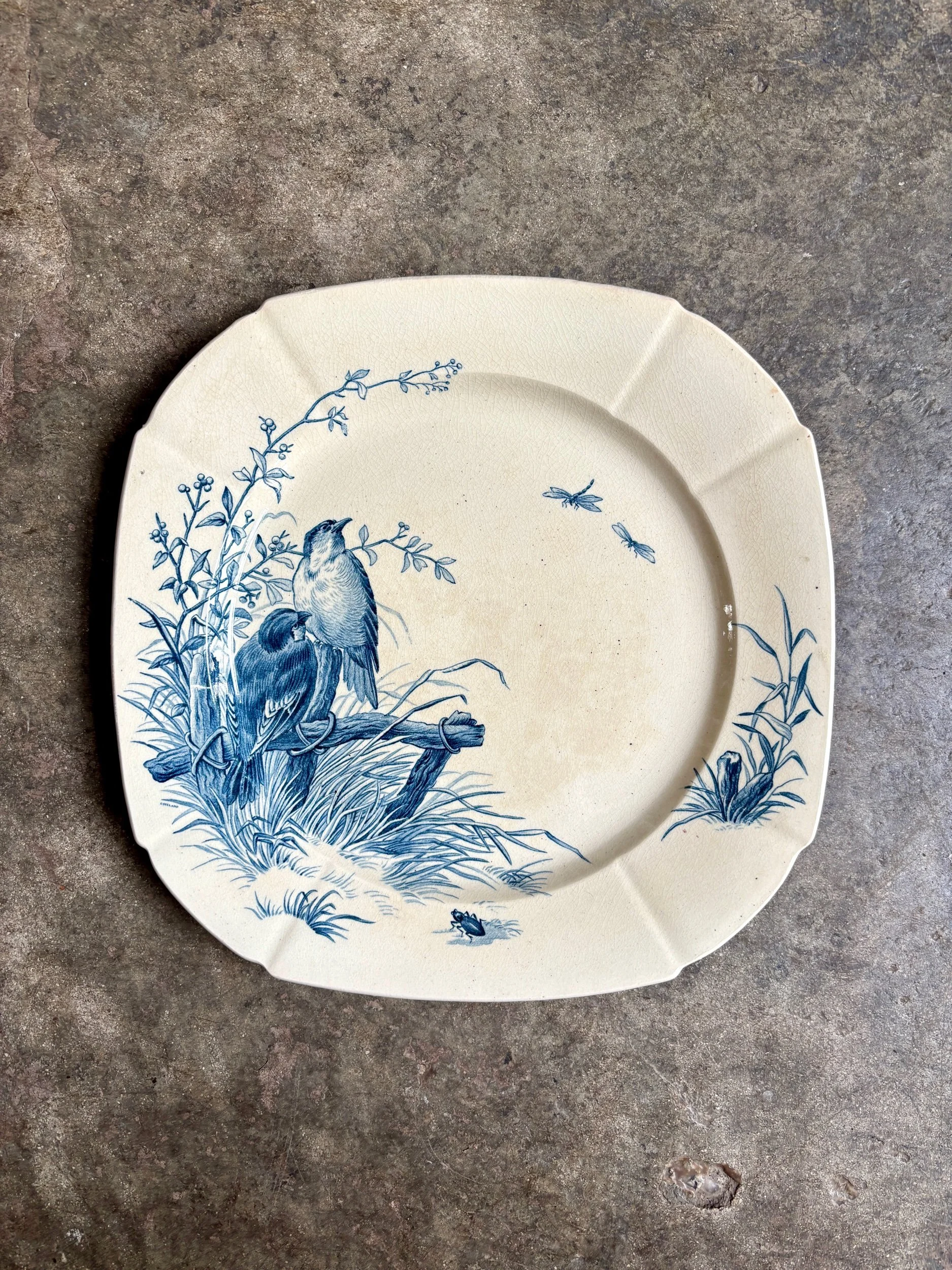 assiette-plate-gien-oiseaux-terre-fer-bleu-vaisselle-vintage-axs-design-paris-france-3