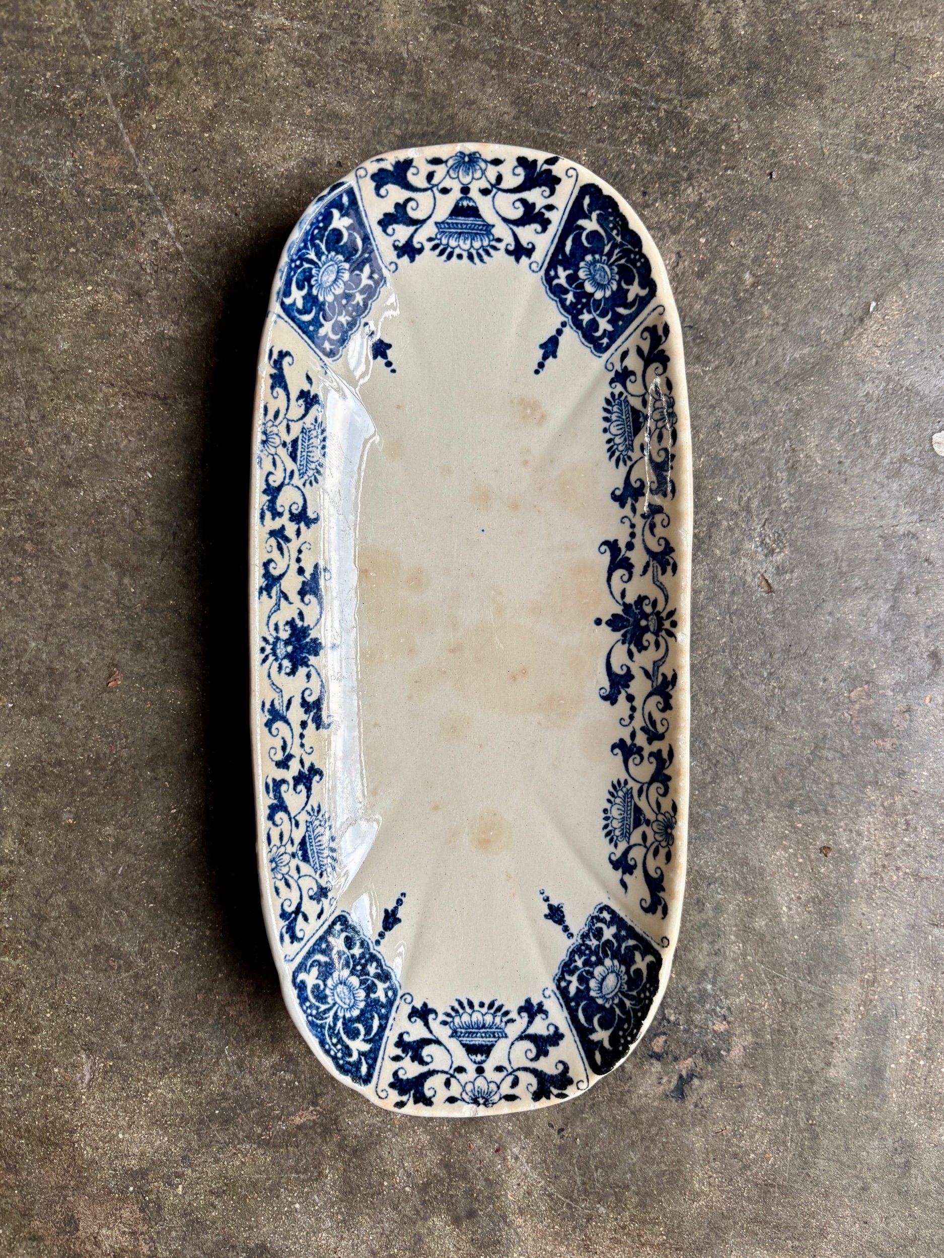 ravier-gien-ibis-bleu-terre-de-fer-vaisselle-vintage-axs-design-paris-france