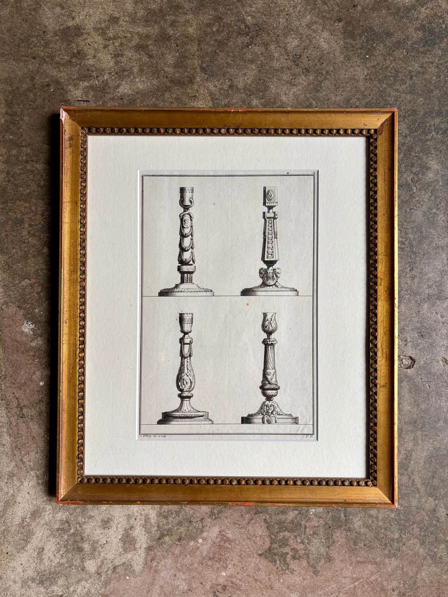 Gravure encadrée sur les bougeoirs par Jean-François Forty, fin XVIIIème n°1