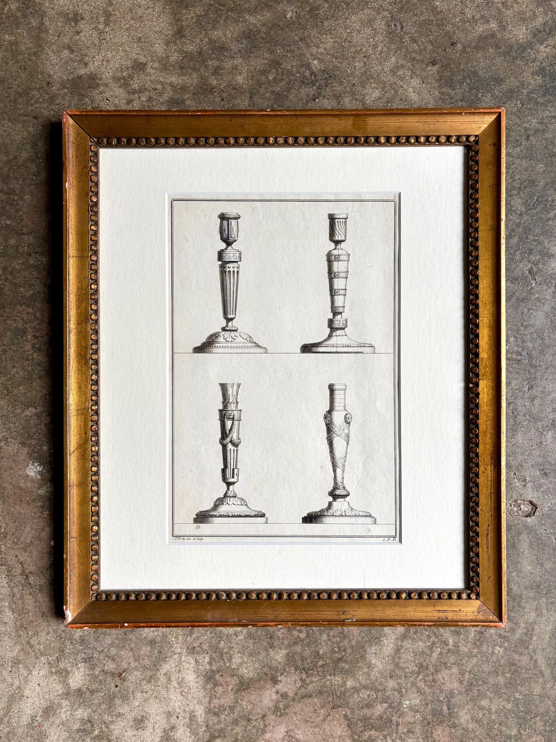 Gravure encadrée sur les bougeoirs par Jean-François Forty, fin XVIIIème n°2