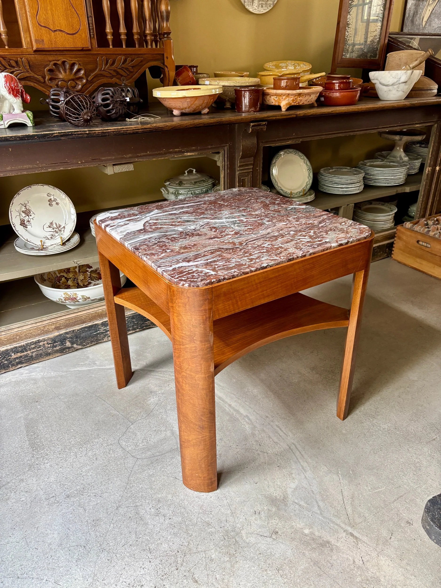 table-appoint-carre-bois-bois-fonce-marbre-rouge-art-deco-meuble-vintage-axs-design-paris-france