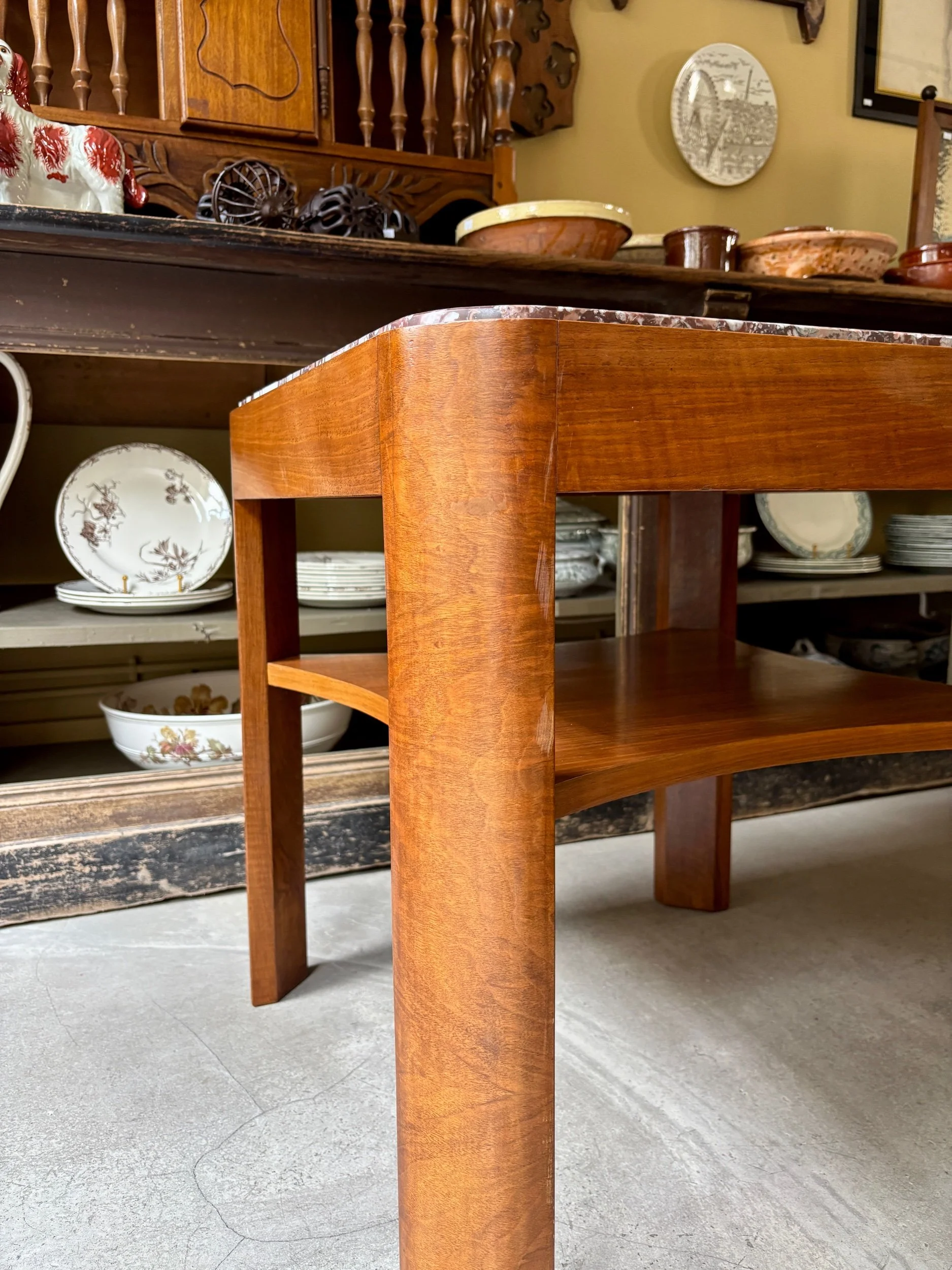 table-appoint-carre-bois-bois-fonce-marbre-rouge-art-deco-meuble-vintage-axs-design-paris-france
