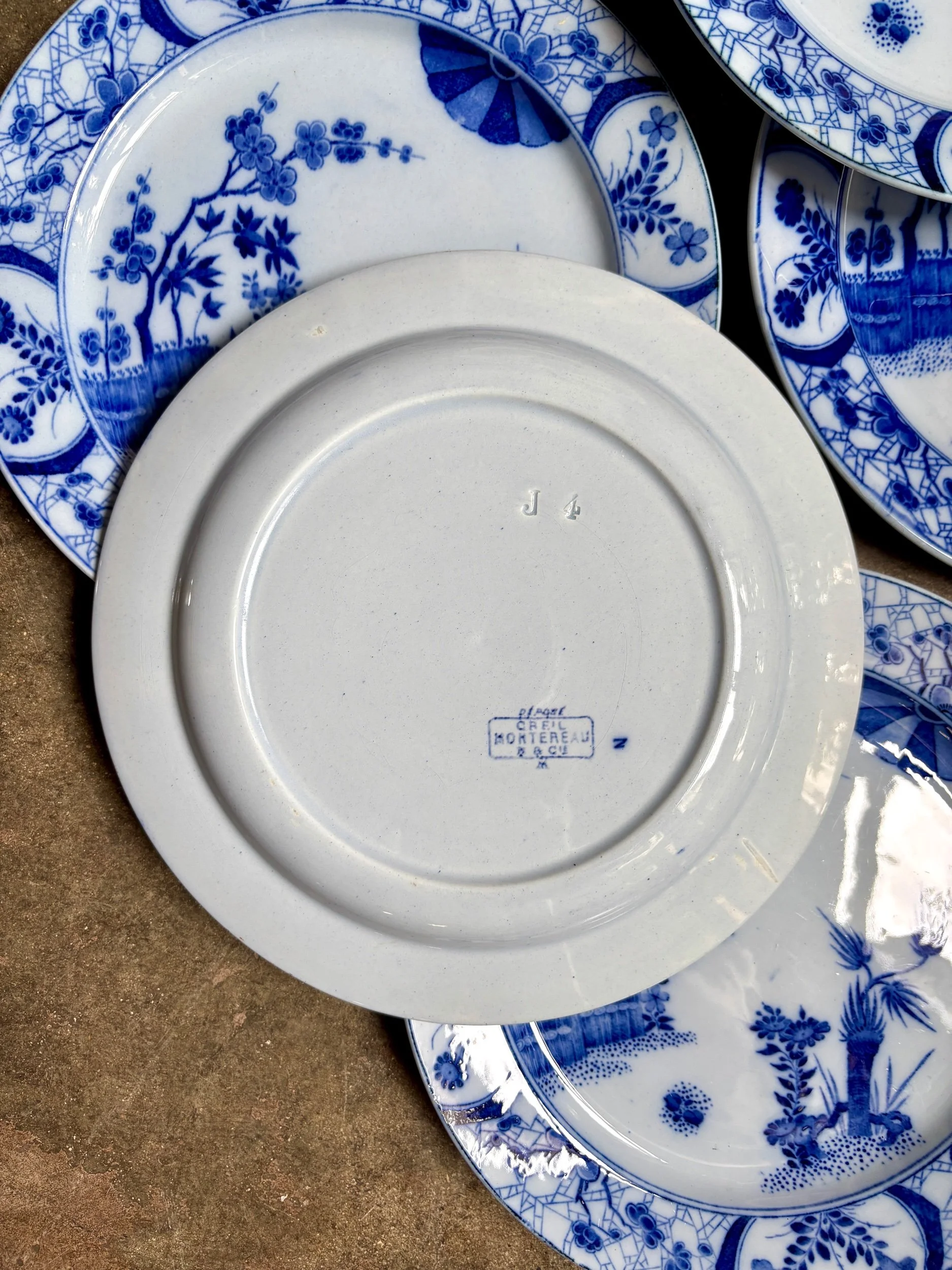 assiettes-entremet-creil-montereau-japon-monet-bleu-vaisselle-vintage-axs-design-paris-france