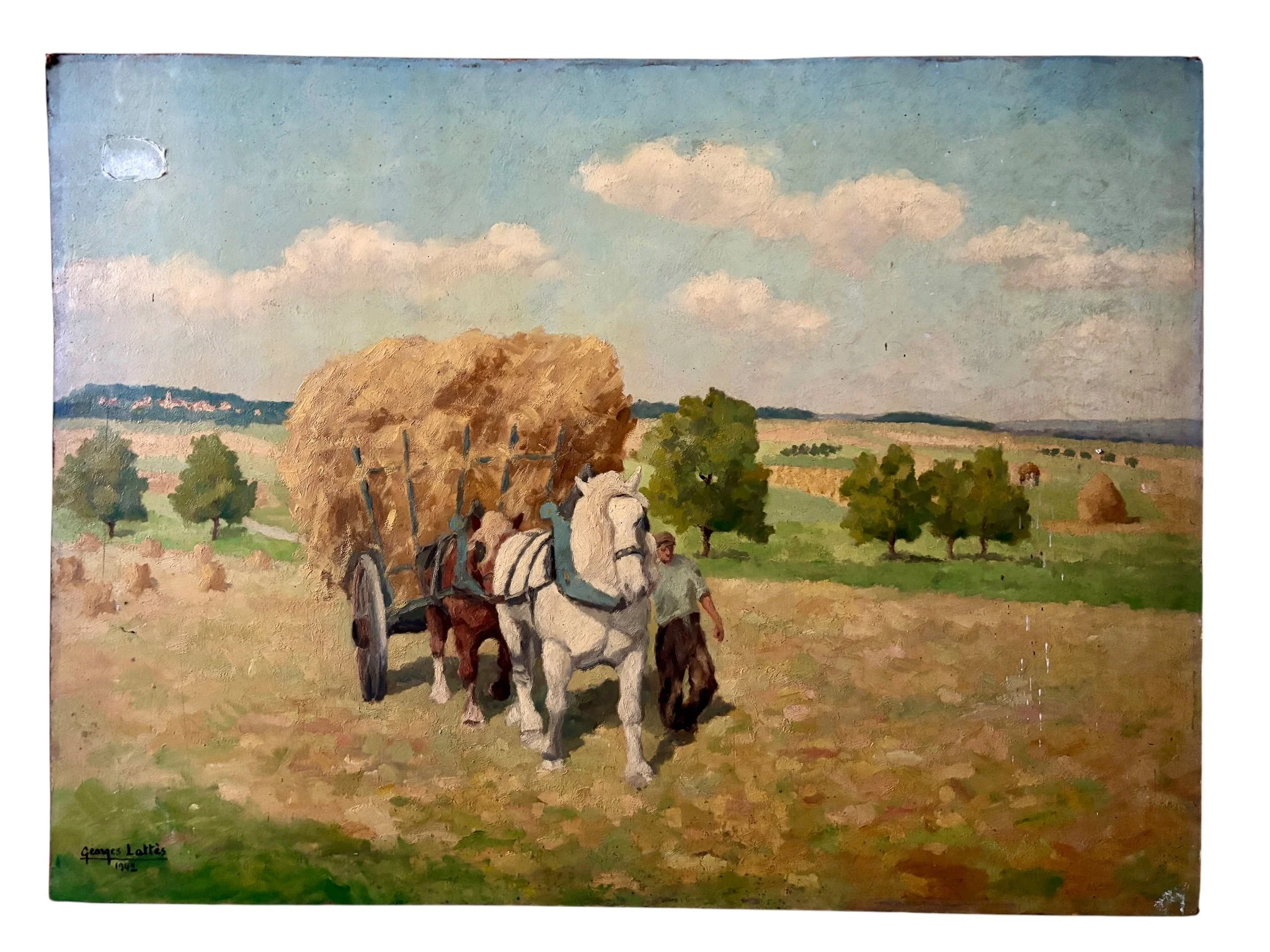 Peinture à l’huile sur isorel Georges Lattès n°130 ☐ 54 x 72 cm - 1942