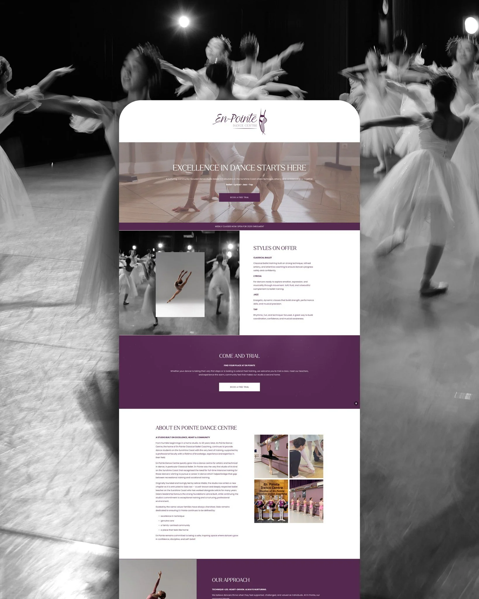 I&rsquo;m so excited to share the new one-page website for En Pointe Dance Centre 💫 This refined, streamlined space was designed to reflect the heart of the studio while making it simple for families to explore programs, pathways, and enquire with e