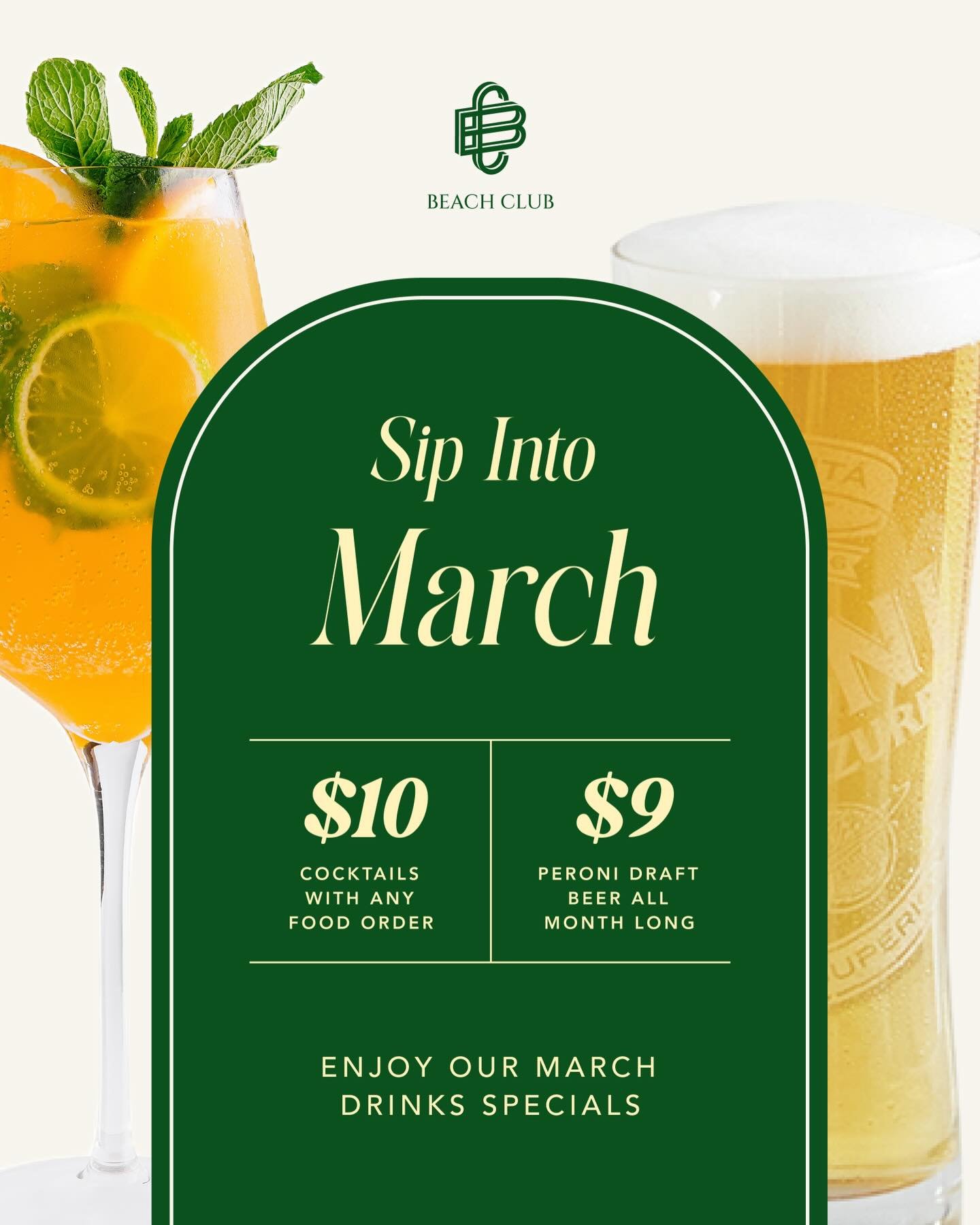 Our March drink special offers continue &hearts;️

Spend the day or evening with us at @beachclub_orakei and enjoy great food, drinks, and good company, a little more generously this month still. We&rsquo;re always glad to share the memorable table w