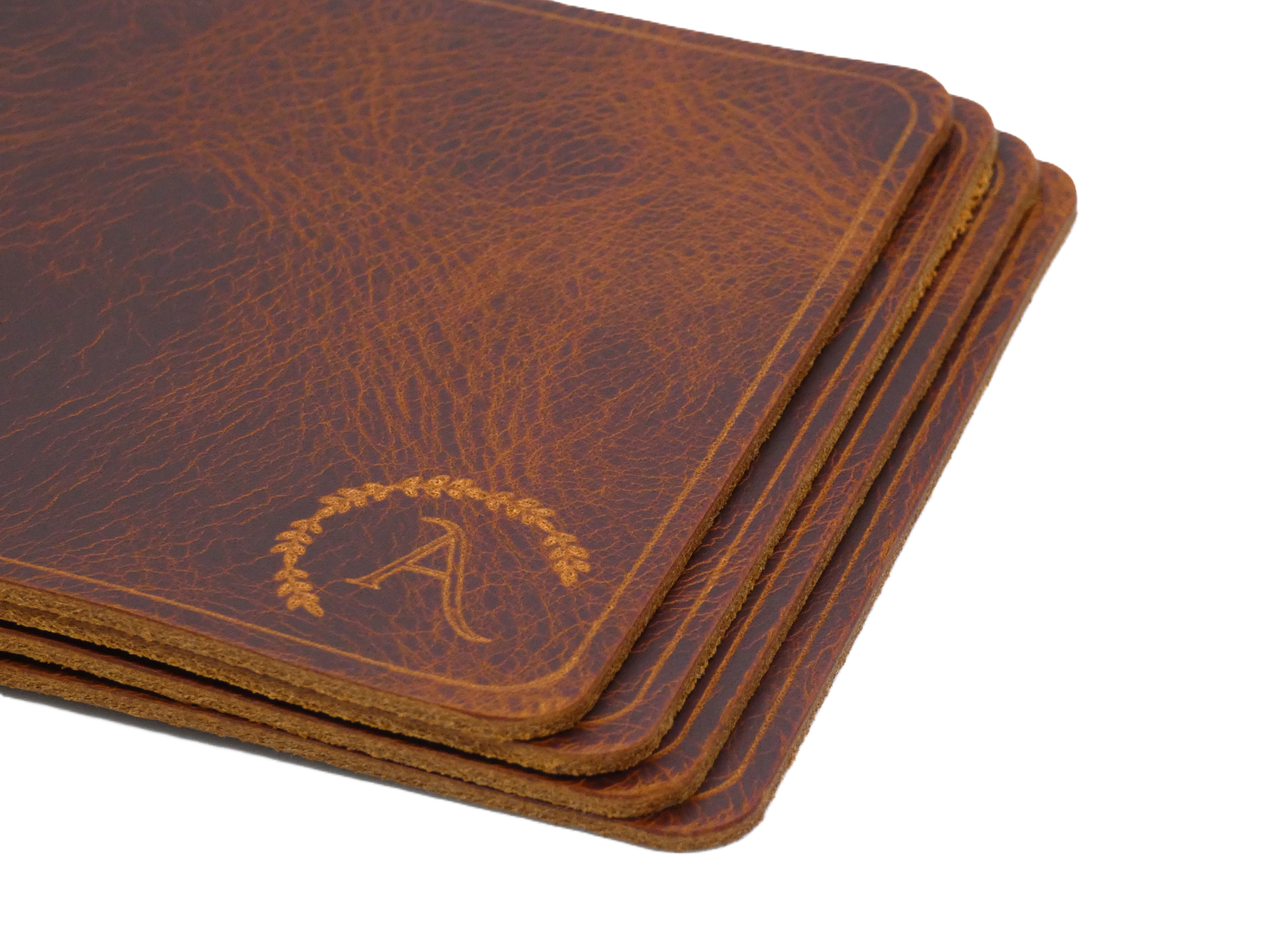 Monogrammed Square Leather Coaster Set, Square Drinks Coasters with Custom Initial