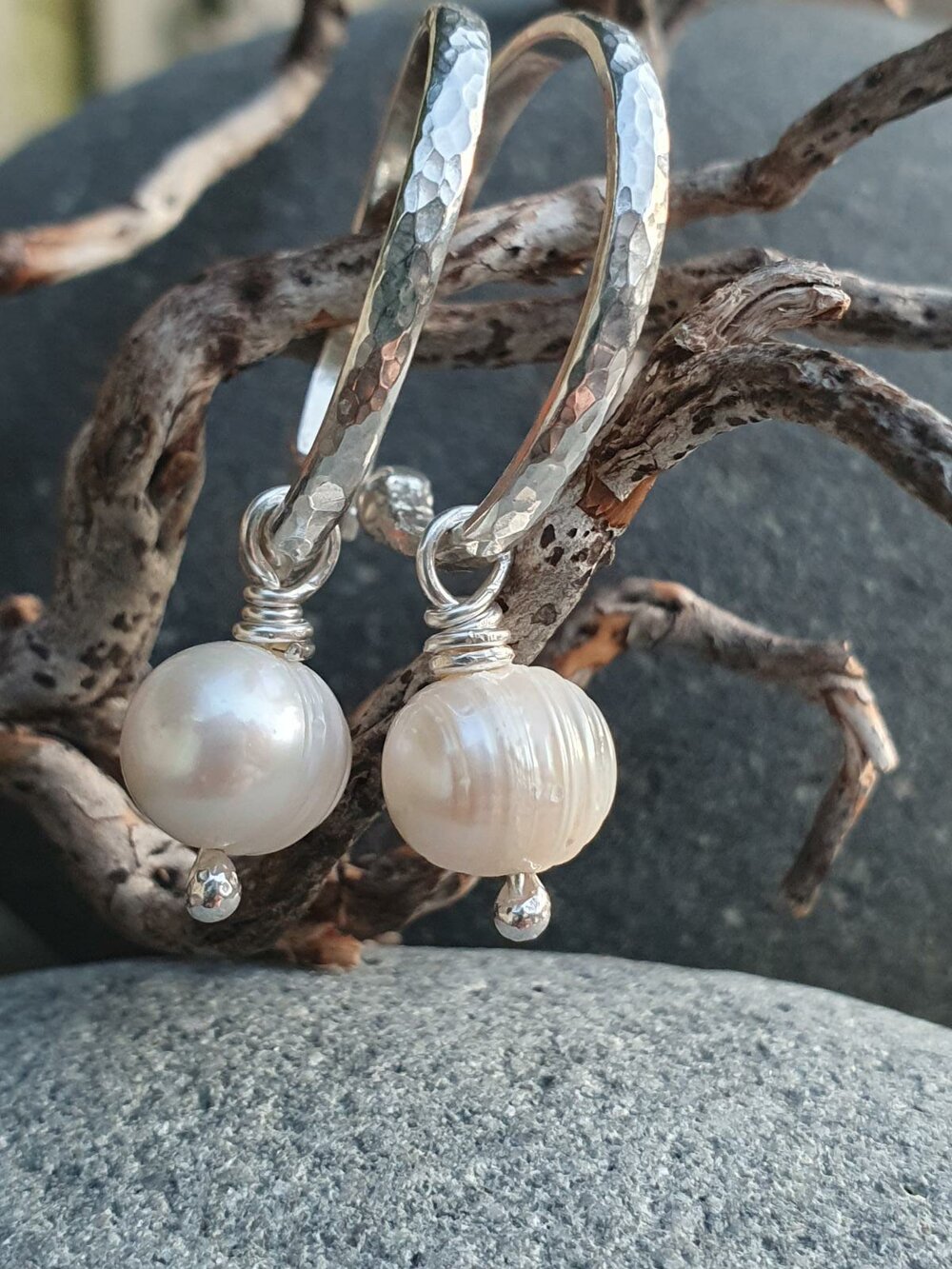 Silver hoop earrings with pearl drop clearance