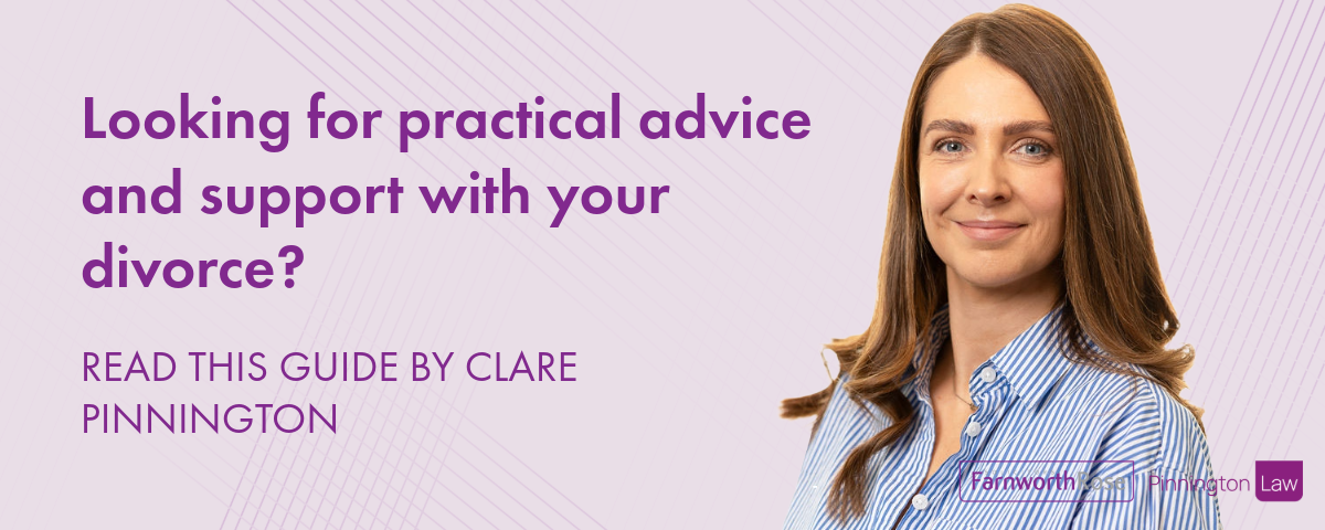 divorce guide with clare pinnington renowned family lawyer part of farnworth rose - image of clare alongside the guide title
